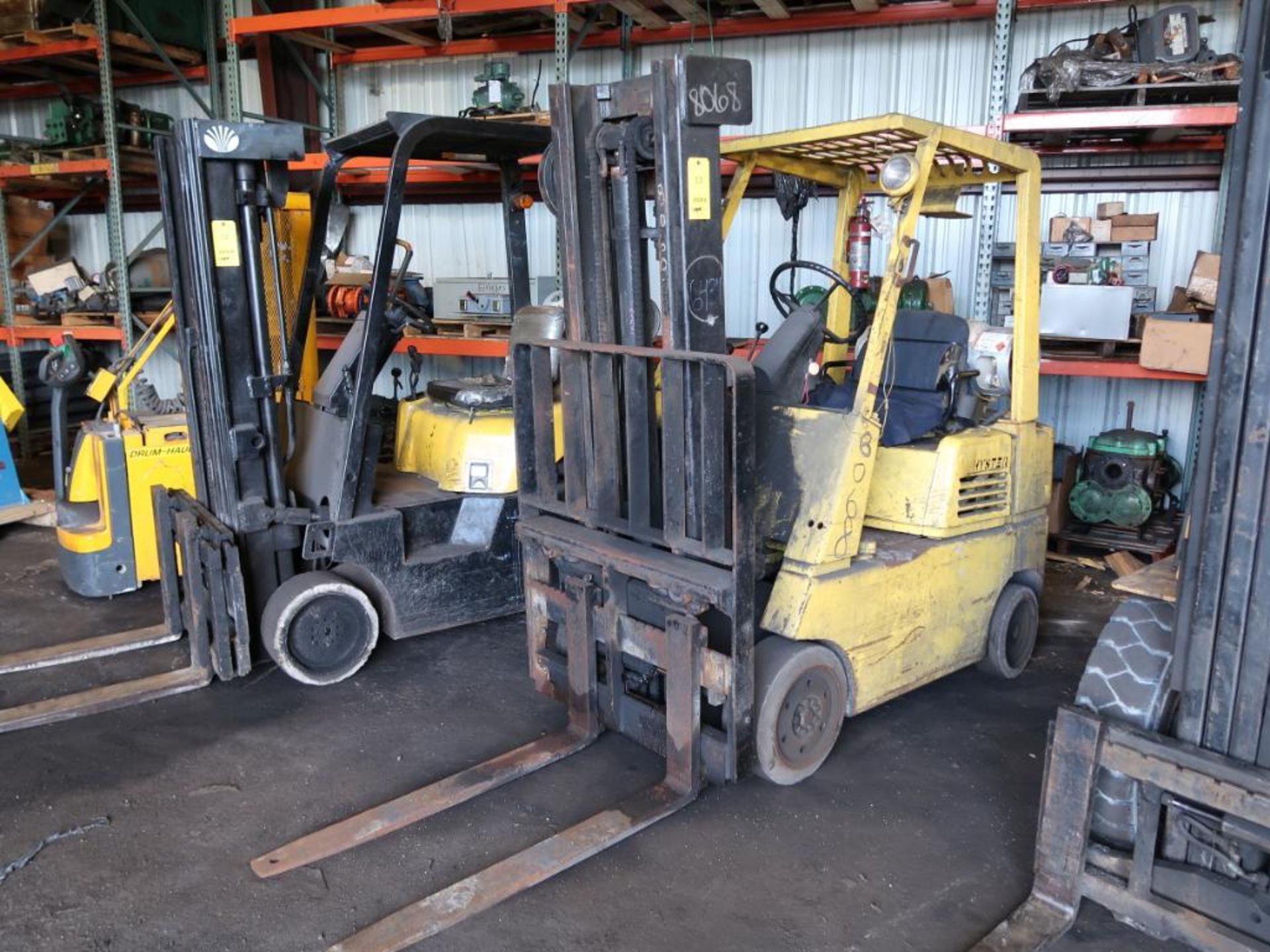 Hyster 5000 lb. LP Forklift Model FS506, S/N D0GZD0713_Z, Solid Tires, Overhead Guard, 2-Stage Mast,