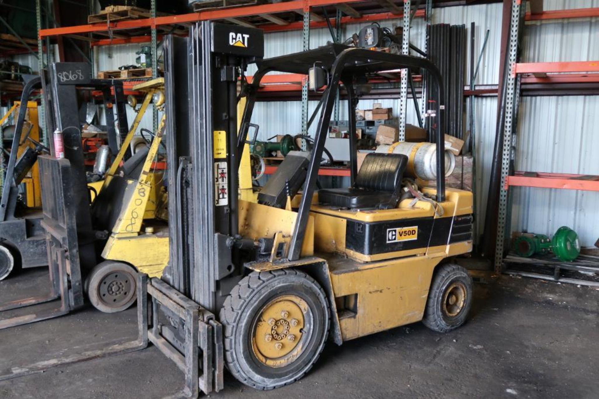 Caterpillar 5000 lb. LP Forklift Model V50D, S/N 1205438, Pneumatic Tires, Overhead Guard, 3-Stage