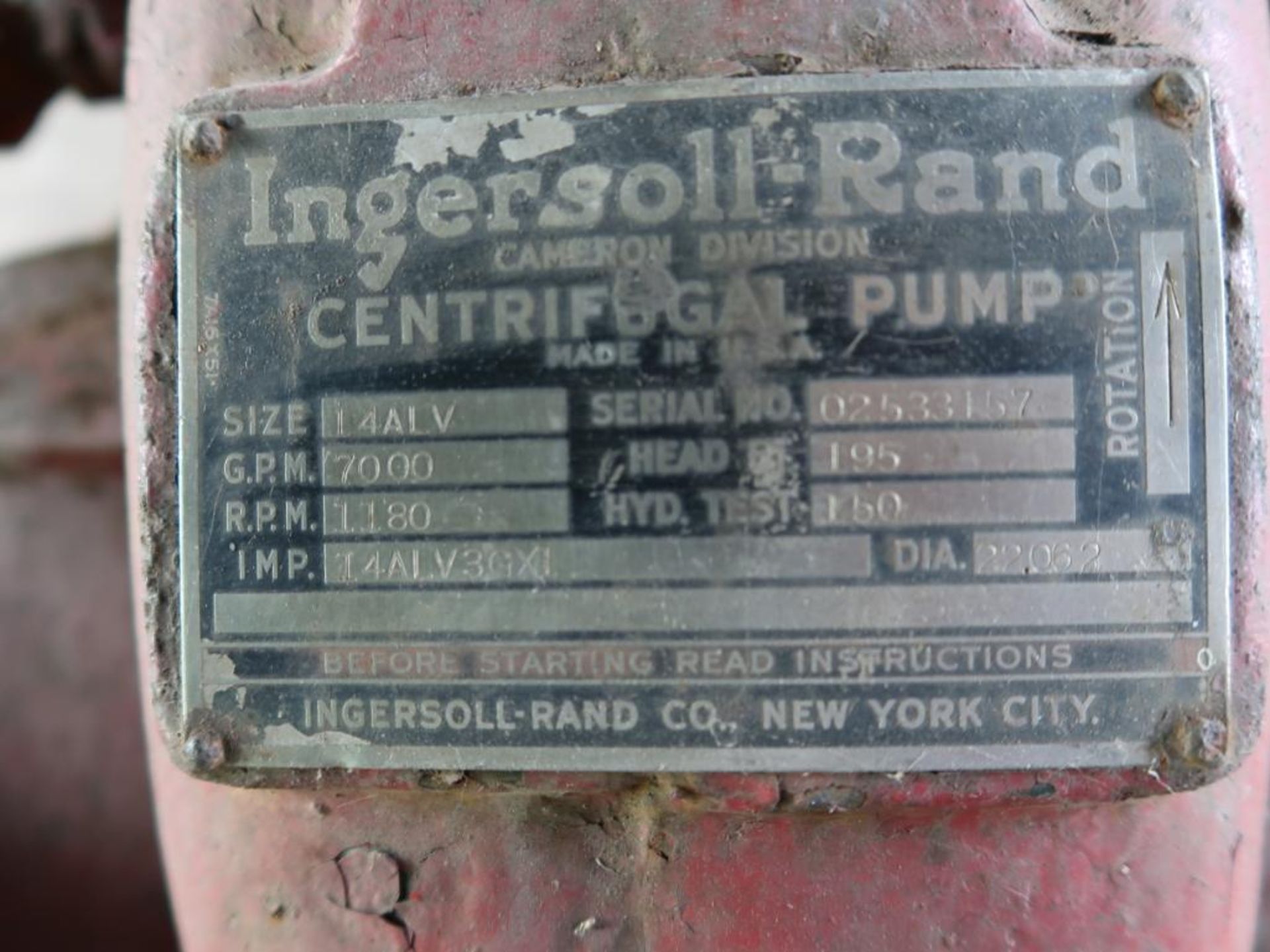 Ingersoll Rand 16 in. x 20 in. Split Case Water Pump Model 14ALV, 3000 GPM, 100 HP Drive Motor, 2300 - Image 2 of 3