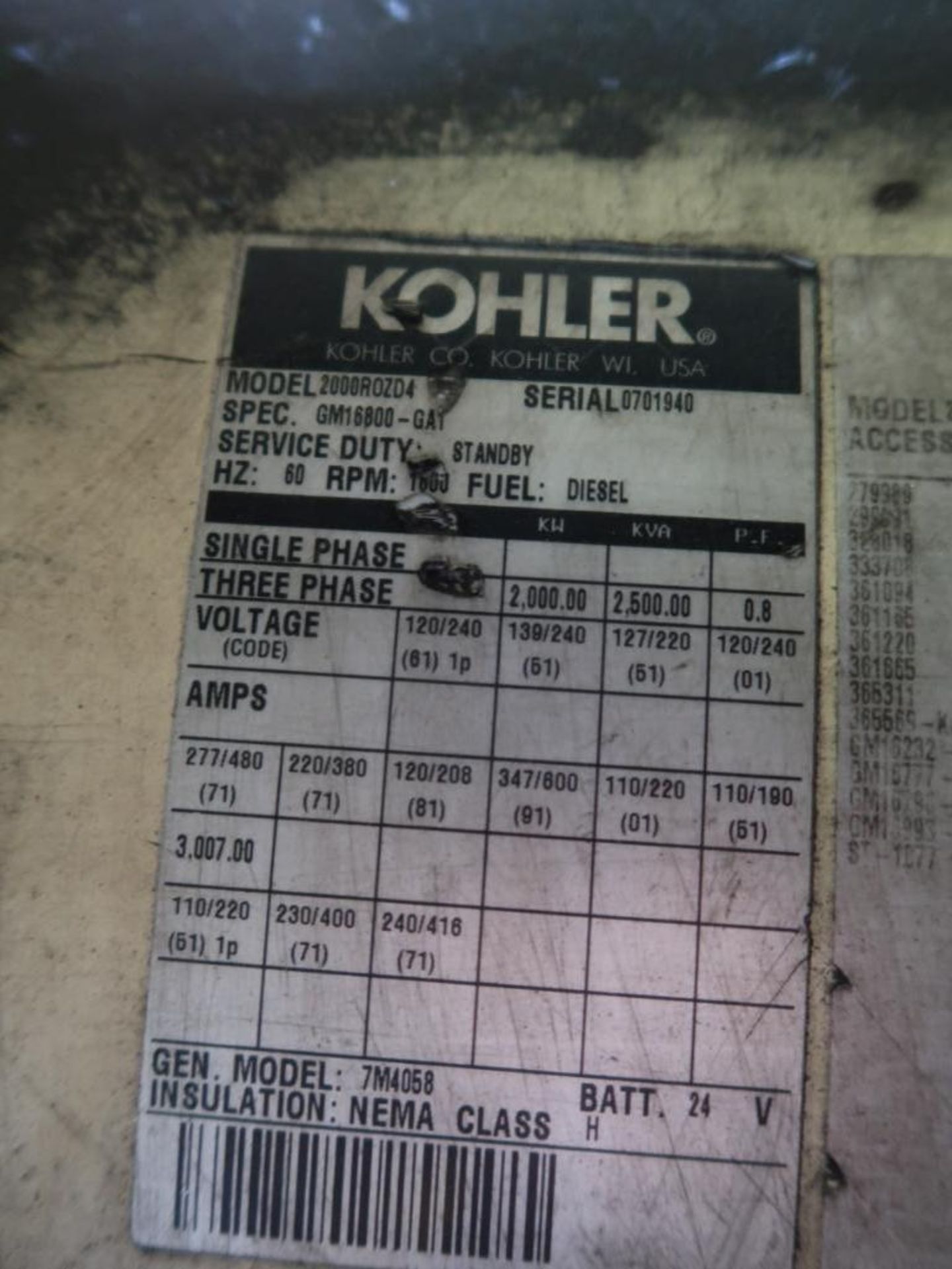 Koehler Power System 2000 kw Stand-By Generator Model 200R0ZD4, S/N 071940, 2000 kw - 240 Volt, - Image 13 of 13