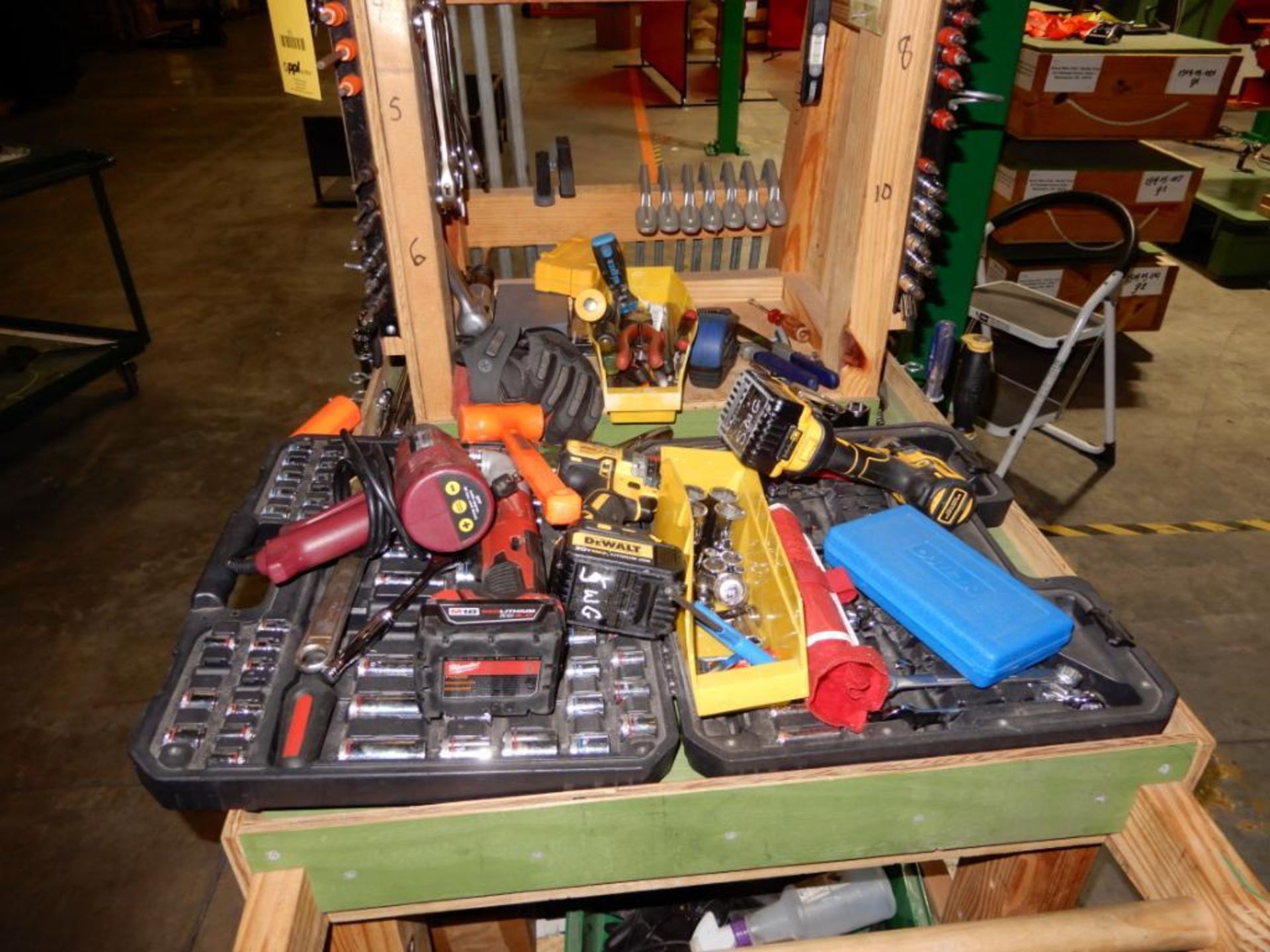 LOT: Portable Wooden Tool Cart, with Assorted Tools and Contents - Image 2 of 3