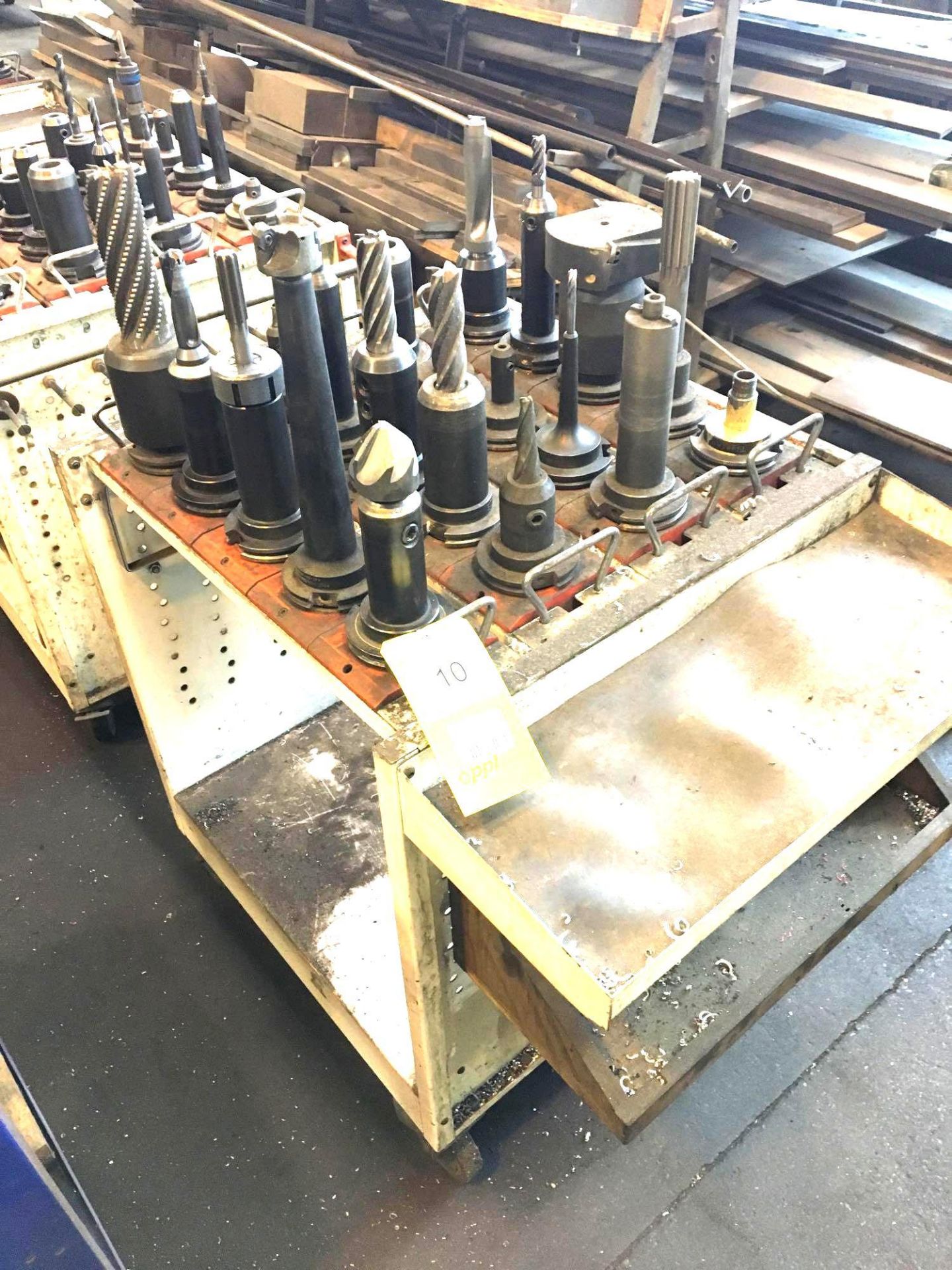 LOT: Assorted Rolling Tooling Cart w/Approximately 20 Cat 50 Tool Holders and Tooling