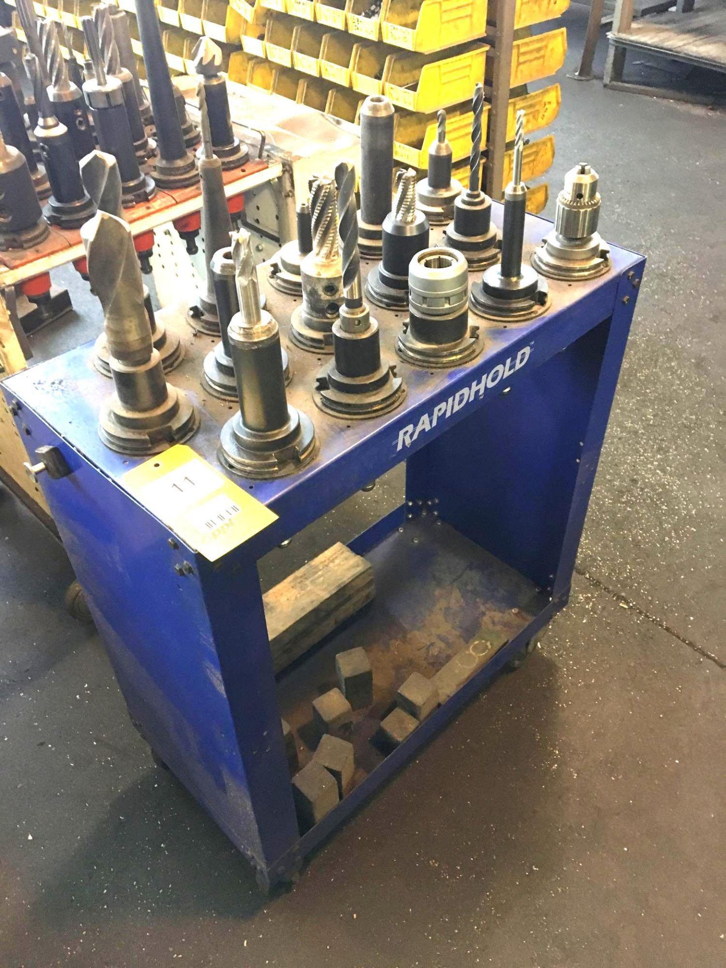 LOT: Assorted Rolling Tooling Cart w/Approximately 15 Cat 50 Tool Holders and Tooling