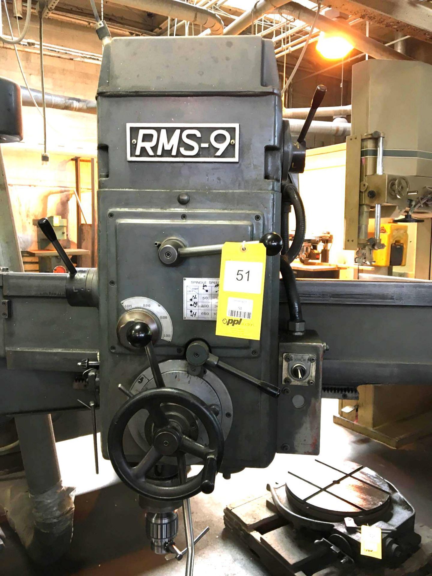 Ikeda 3ft. Arm x 9in. Column Radial Drill Model RMS-9, S/N N/A, 50- 1500 RPM, Power Elevation,