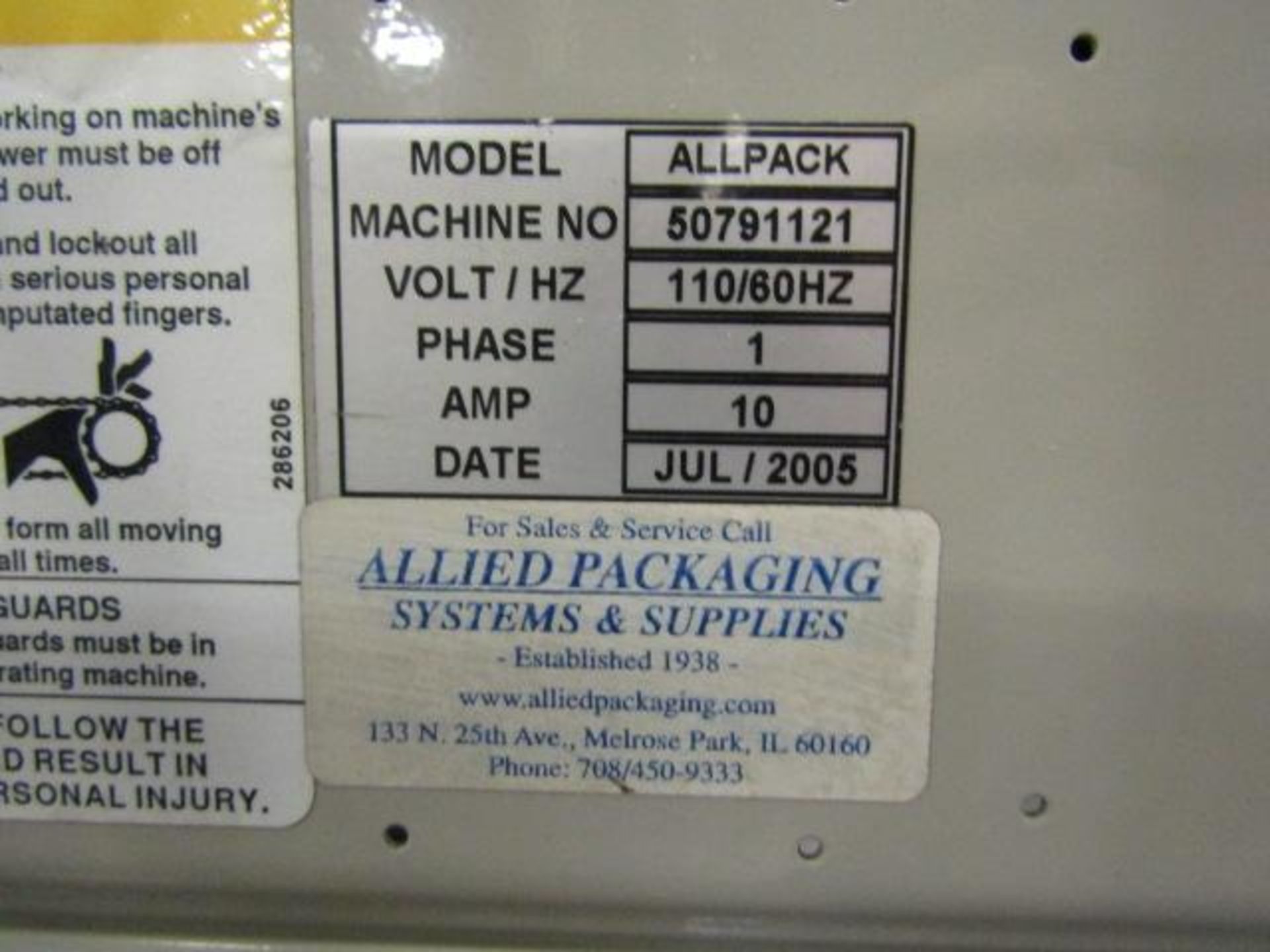 Allied Packaging Strapping Machine Model All Pack, S/N 50791121 - Image 2 of 2