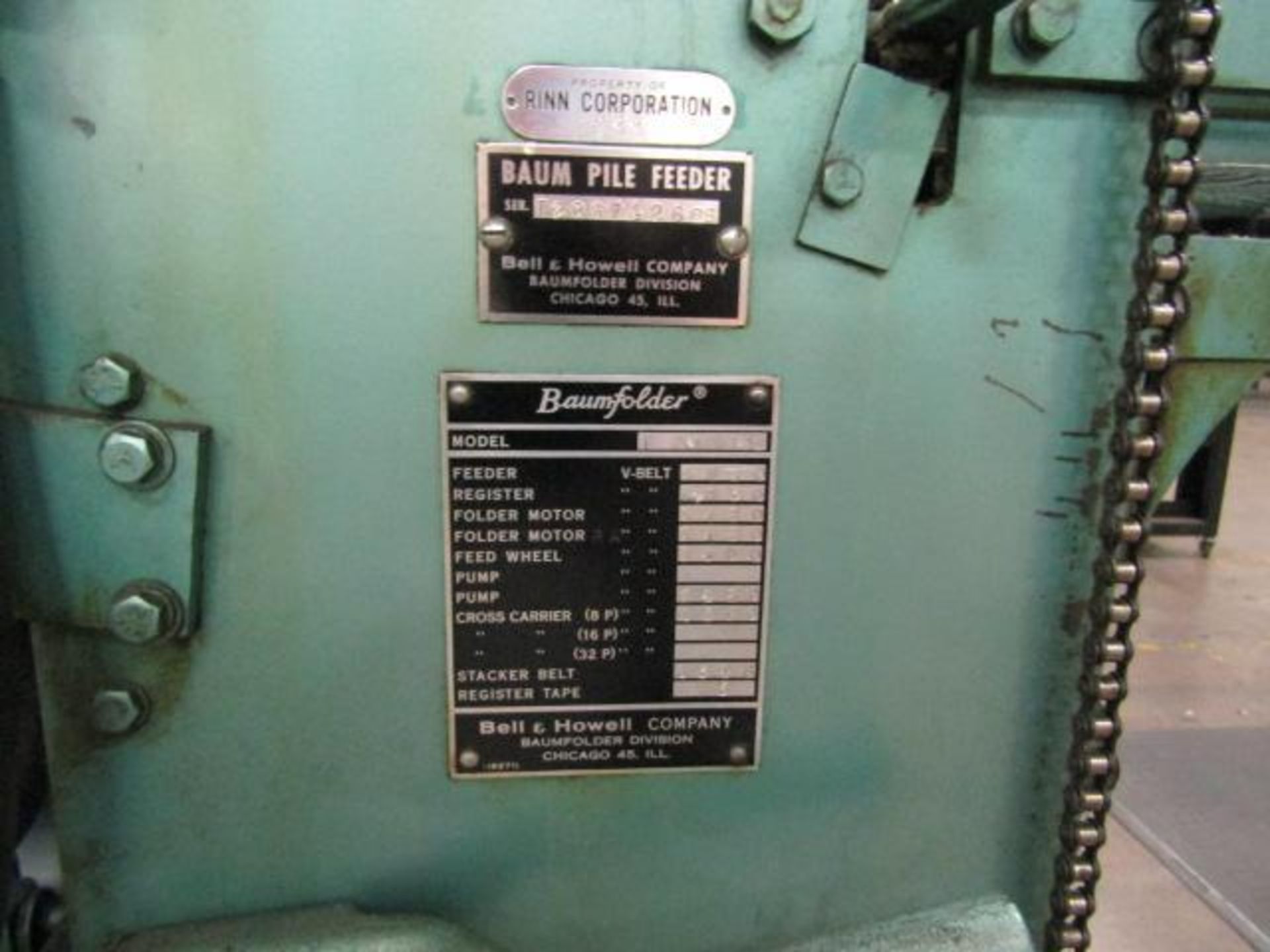 Baumfolder 16 Page Folder Model 20 x 26, S/N T2867426PS/40379, S-6 Pile Feeder, 20 x 20 Model 3RA - Image 4 of 6