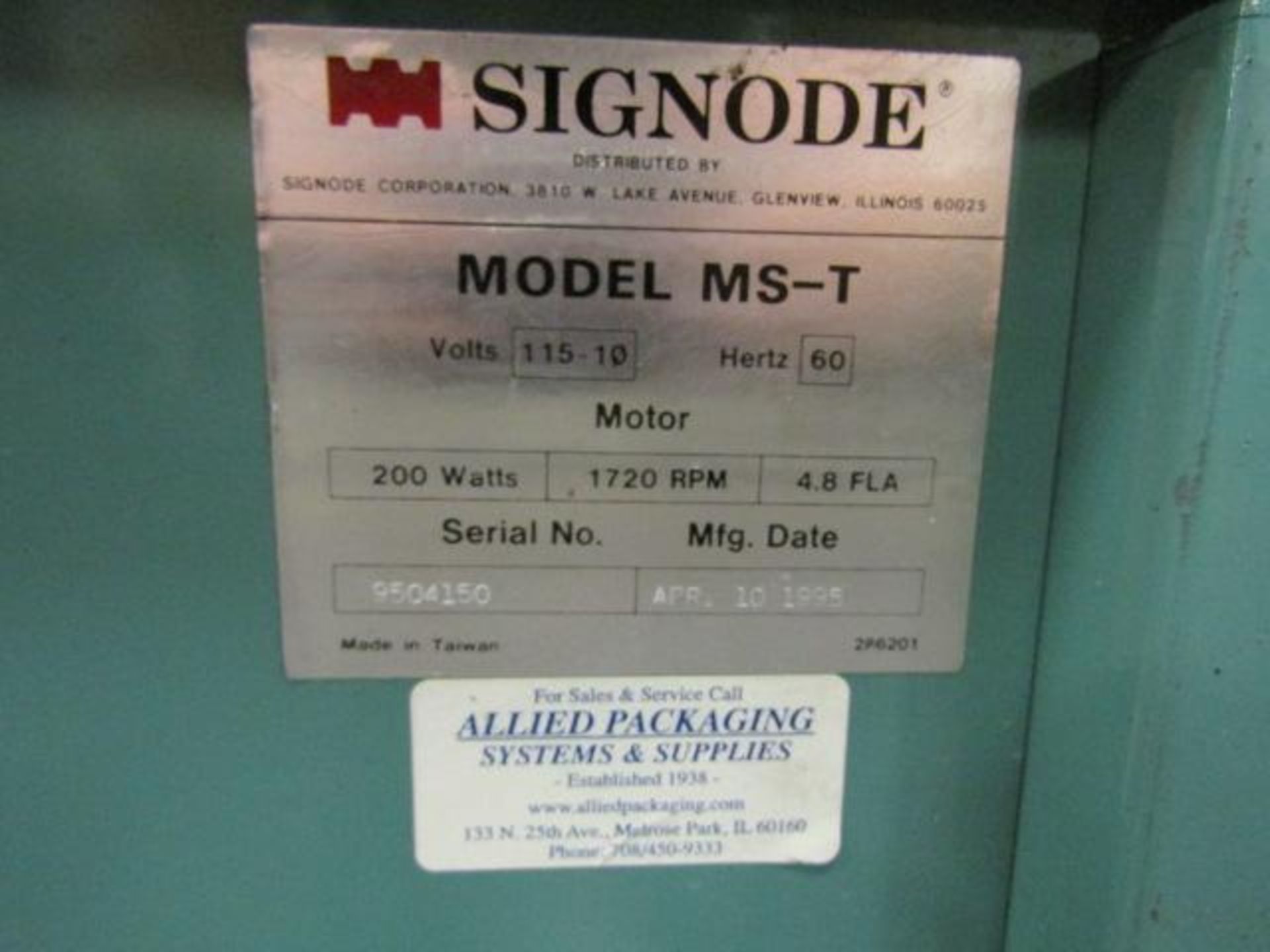 Signode Strapping Machine Model MS-T, S/N 9504150 - Image 2 of 2