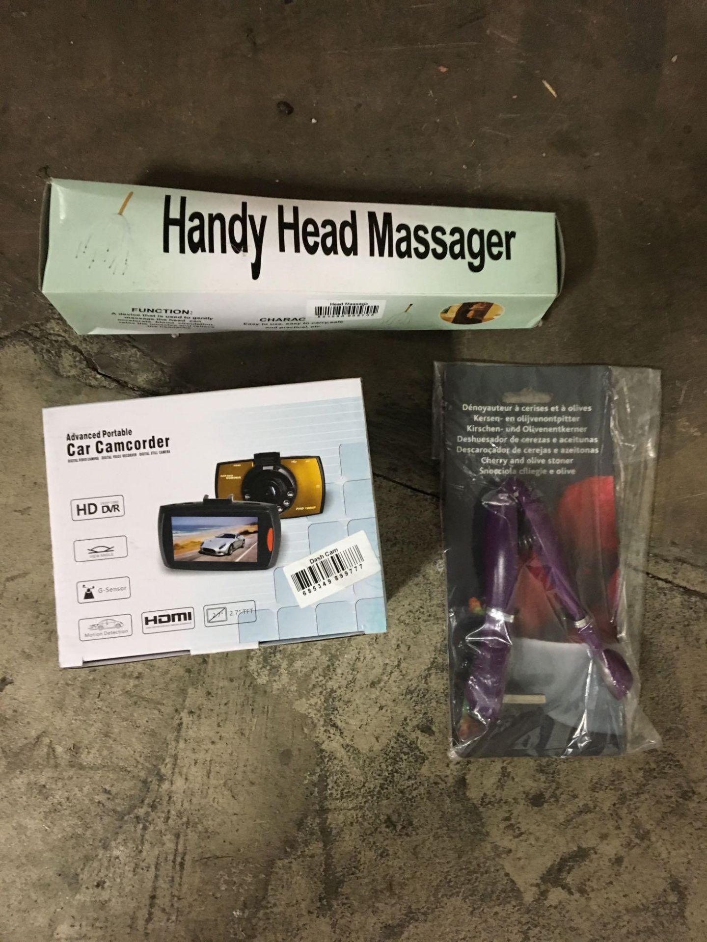 LOT: Pallet of Head Massage, Punch, Car Camcorder, Etc.