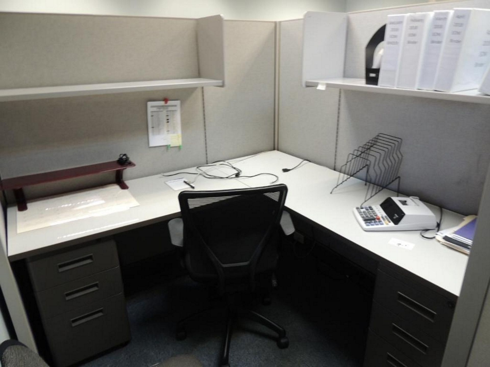 LOT: (4) Person Cubicle, Chairs, (6) File Cabinets, L Desk - Image 2 of 6