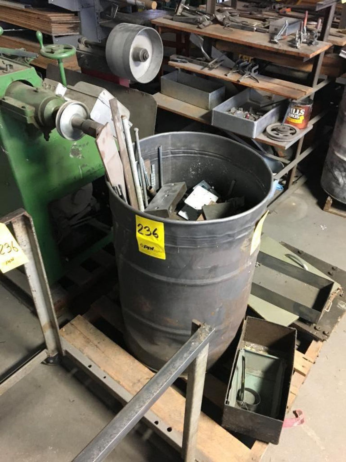 LOT: Assorted Scrap Steel in (1) Barrel on Skid