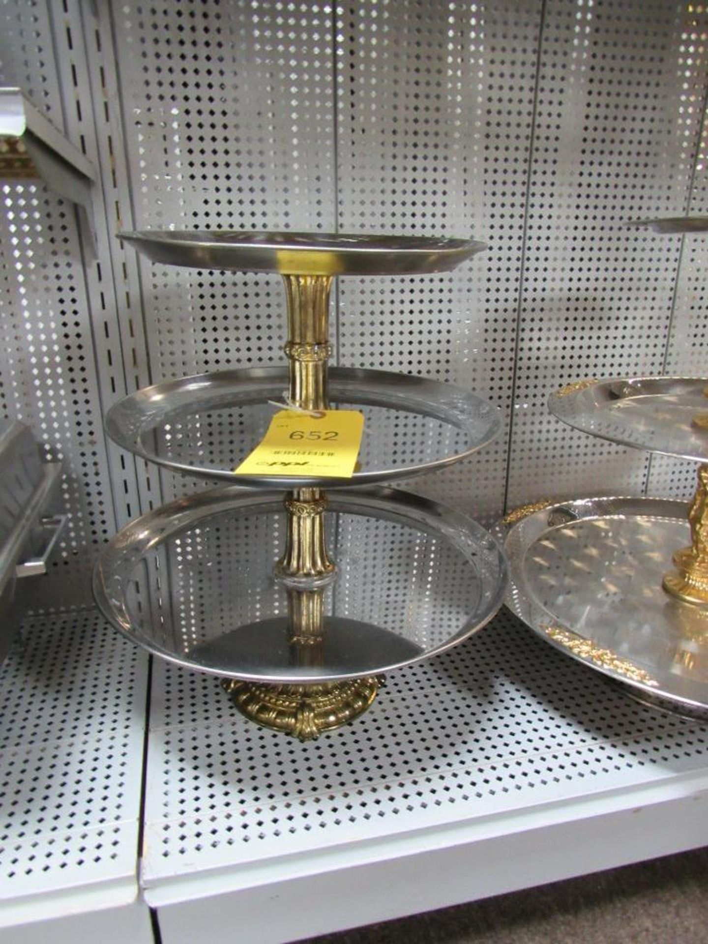 DeSSert/Compote Tray-3 Tier, SS, W/Gold Column.