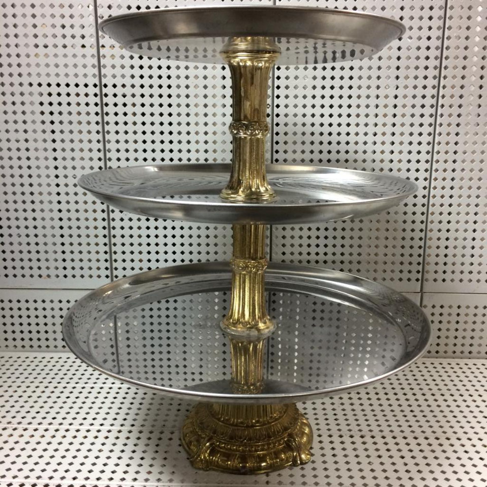 DeSSert/Compote Tray-3 Tier, SS, W/Gold Column. - Image 2 of 2