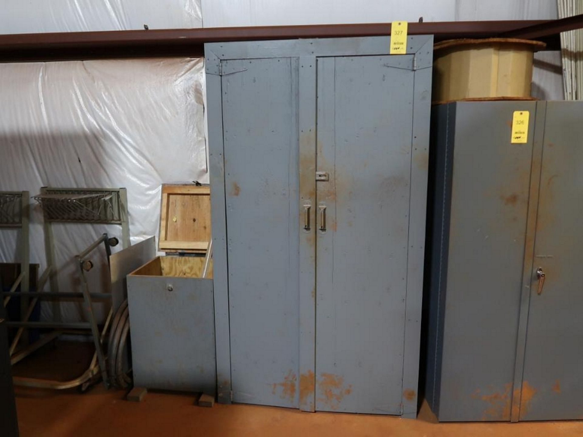 2-Door Wood Cabinet with Assorted Welding Rods, MIG Gun, Grinding Wheels, Brushes - Image 2 of 2