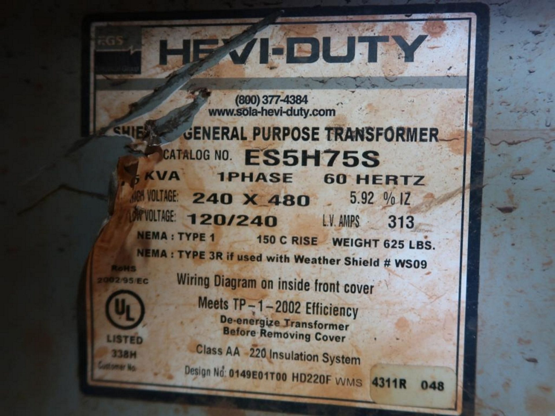 LOT: (2) Transformers, FGS Shielded General Purpose, 75 KVA, 240 x 480 Hi Volt, 120/240 Low Volt, in - Image 2 of 4