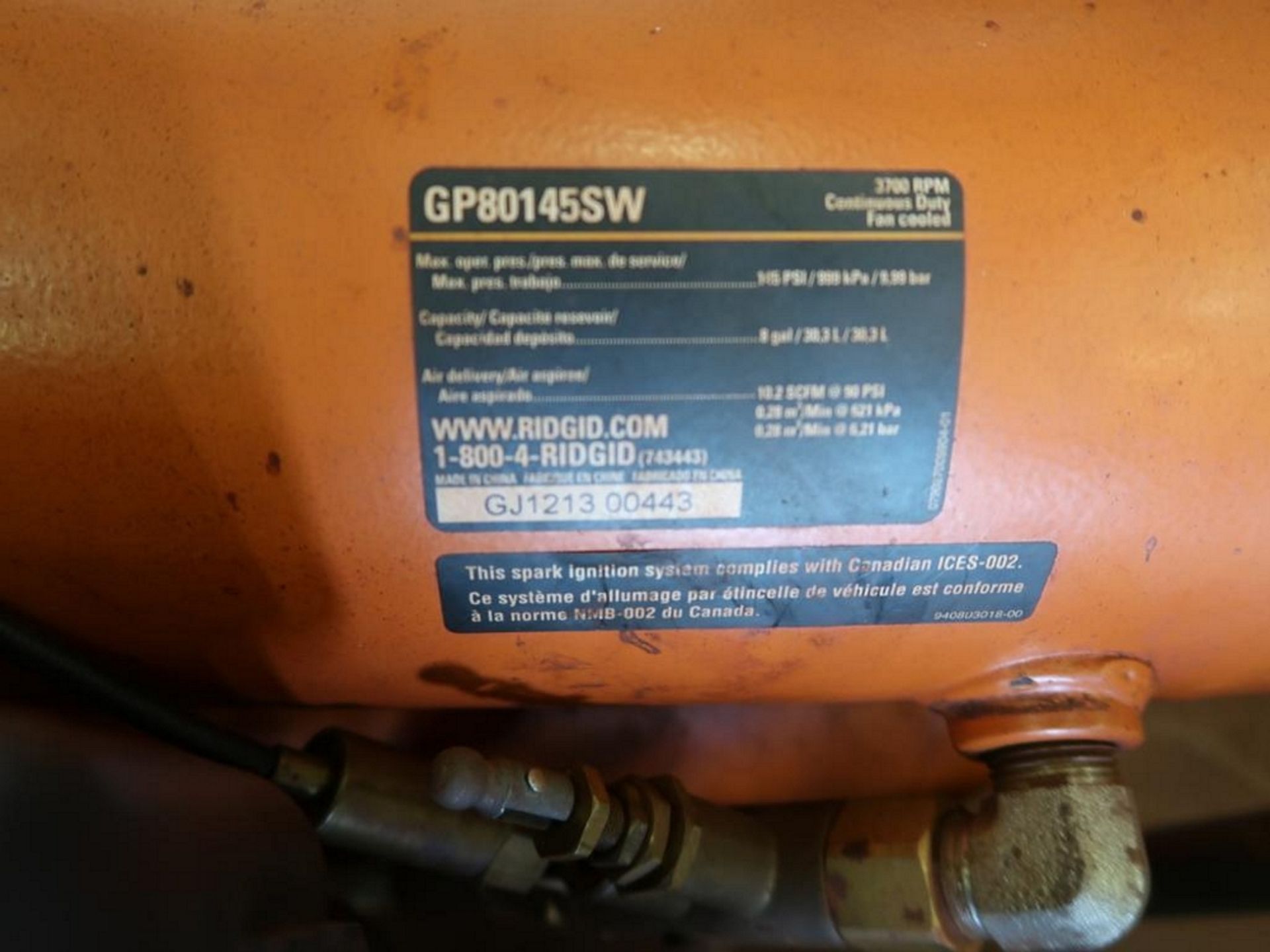 Ridgid GP80145SW Gas Powered Mobile Air Compressor, Subaru 6.0 SP170 Engine - Image 2 of 2