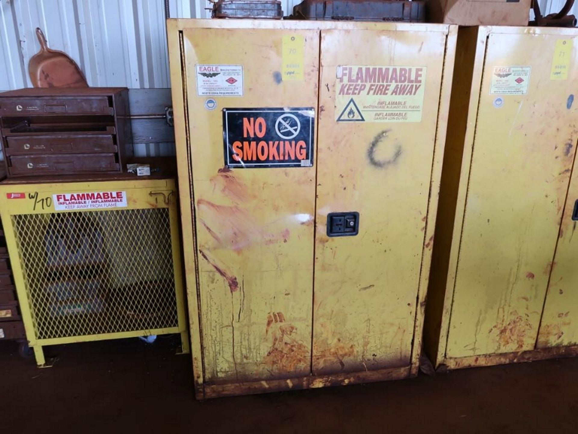 LOT: (1) Eagle 90 Gallon Flammable Storage Cabinet (1992), (1) Jamco Flammable Storage Cage