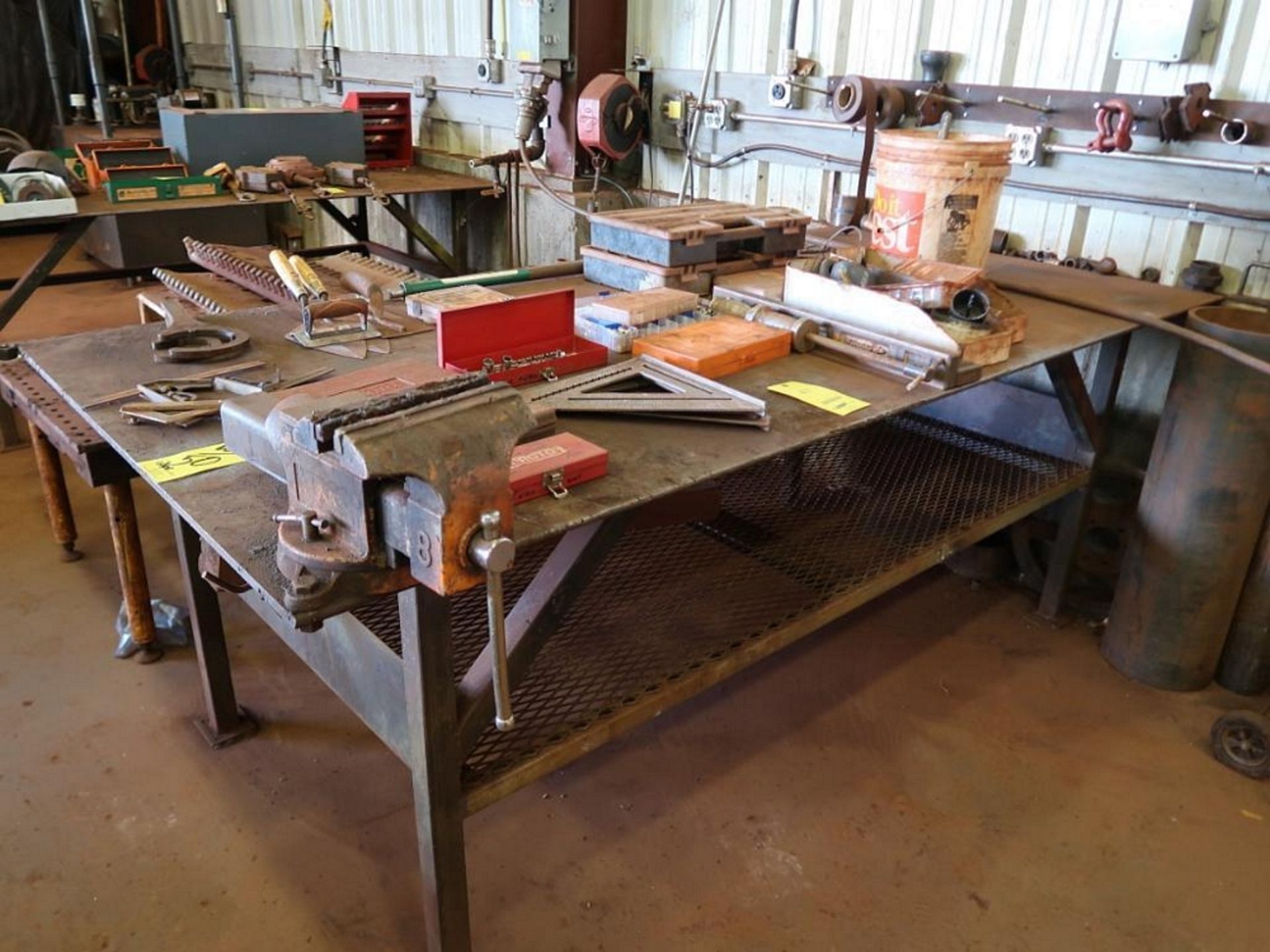 LOT: (4) Assorted Steel Tables - (1) 8 ft. x 4 ft. x 36 in. High with 8 in. Vise, (1) 8 ft. x 4 ft. - Image 3 of 3