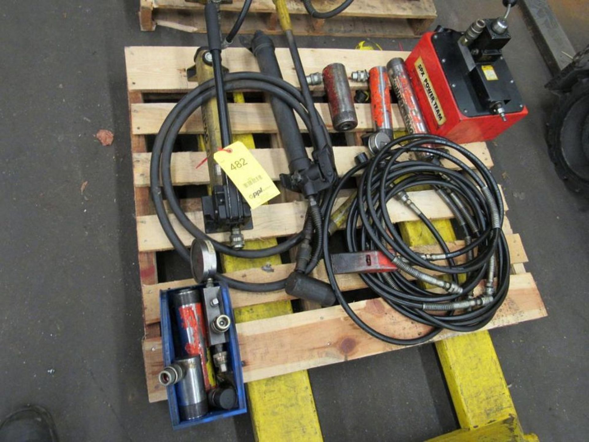 LOT: Assorted Porta Power Pumps & Jacks on (2) Skids (Location E)