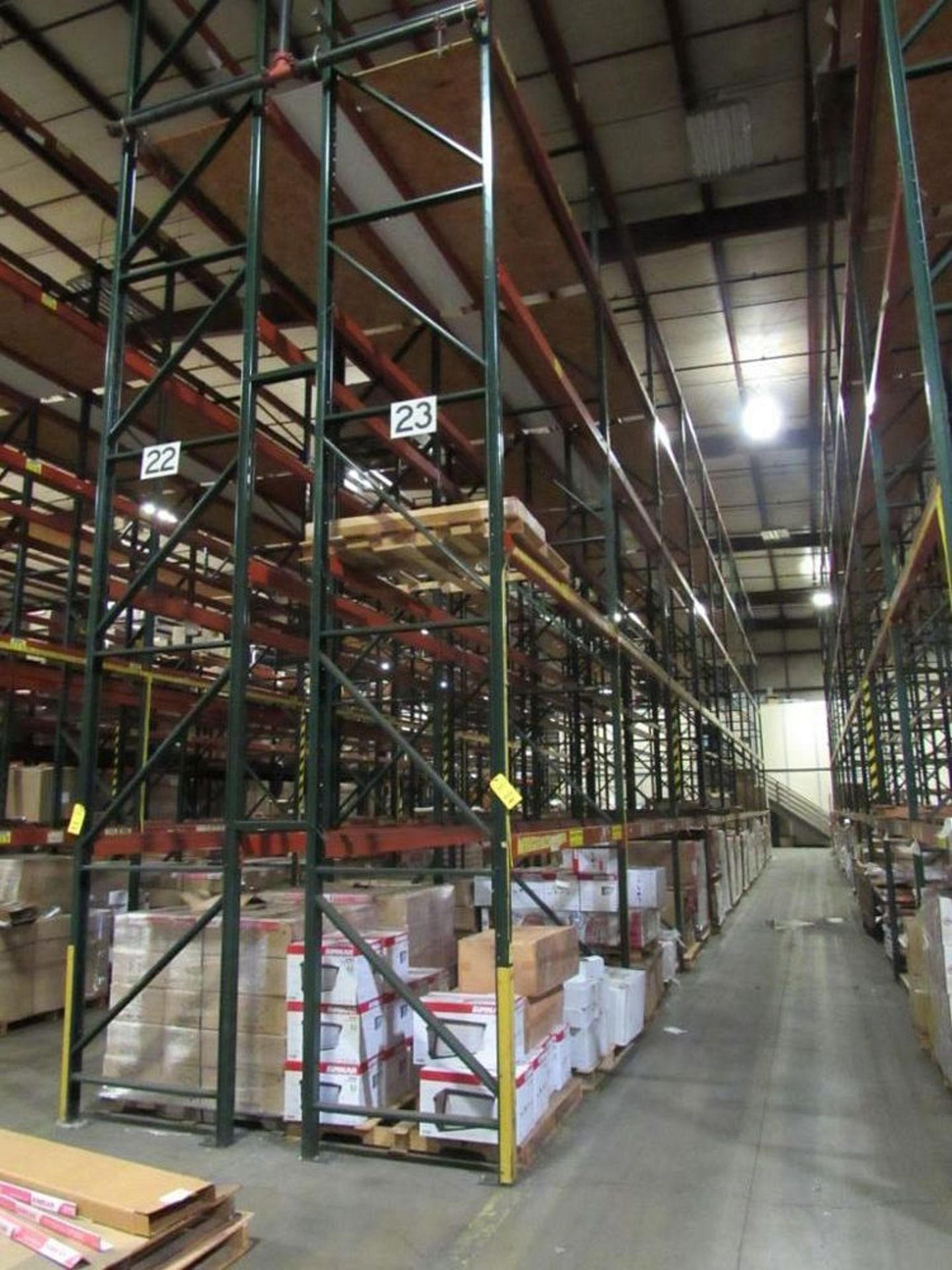 LOT: (9) Sections 42 in. x 108 in. x 24 ft. High (est.) Adjustable Steel Pallet Rack (delay removal)