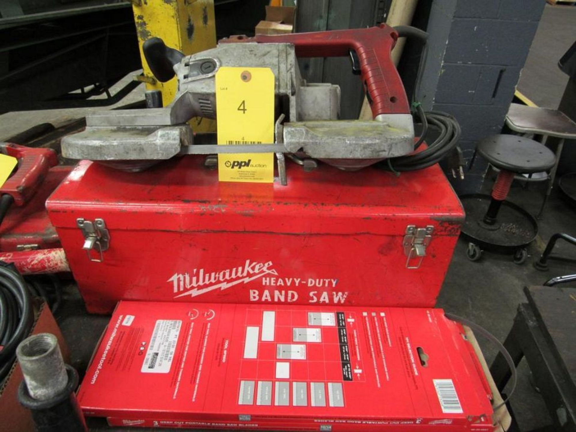 LOT: Milwaukee Heavy Duty Band Saw, with Case & Extra Blades (Location B)
