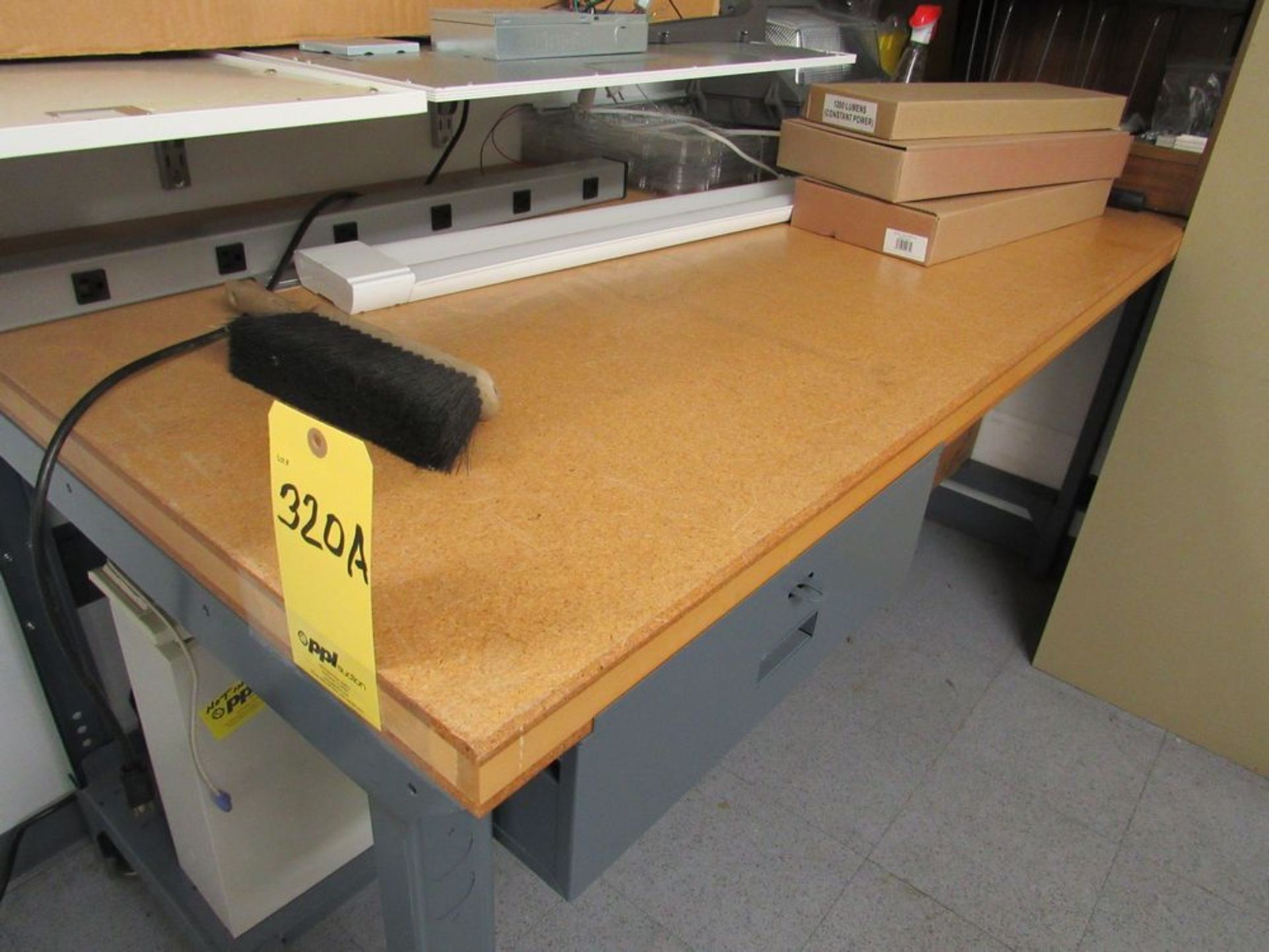 LOT: (2) Wood Top Work Benches - (1) 36 in x 72 in. & (1) 30 in. x 60 in., (1) Desk, (1) Black - Image 2 of 3