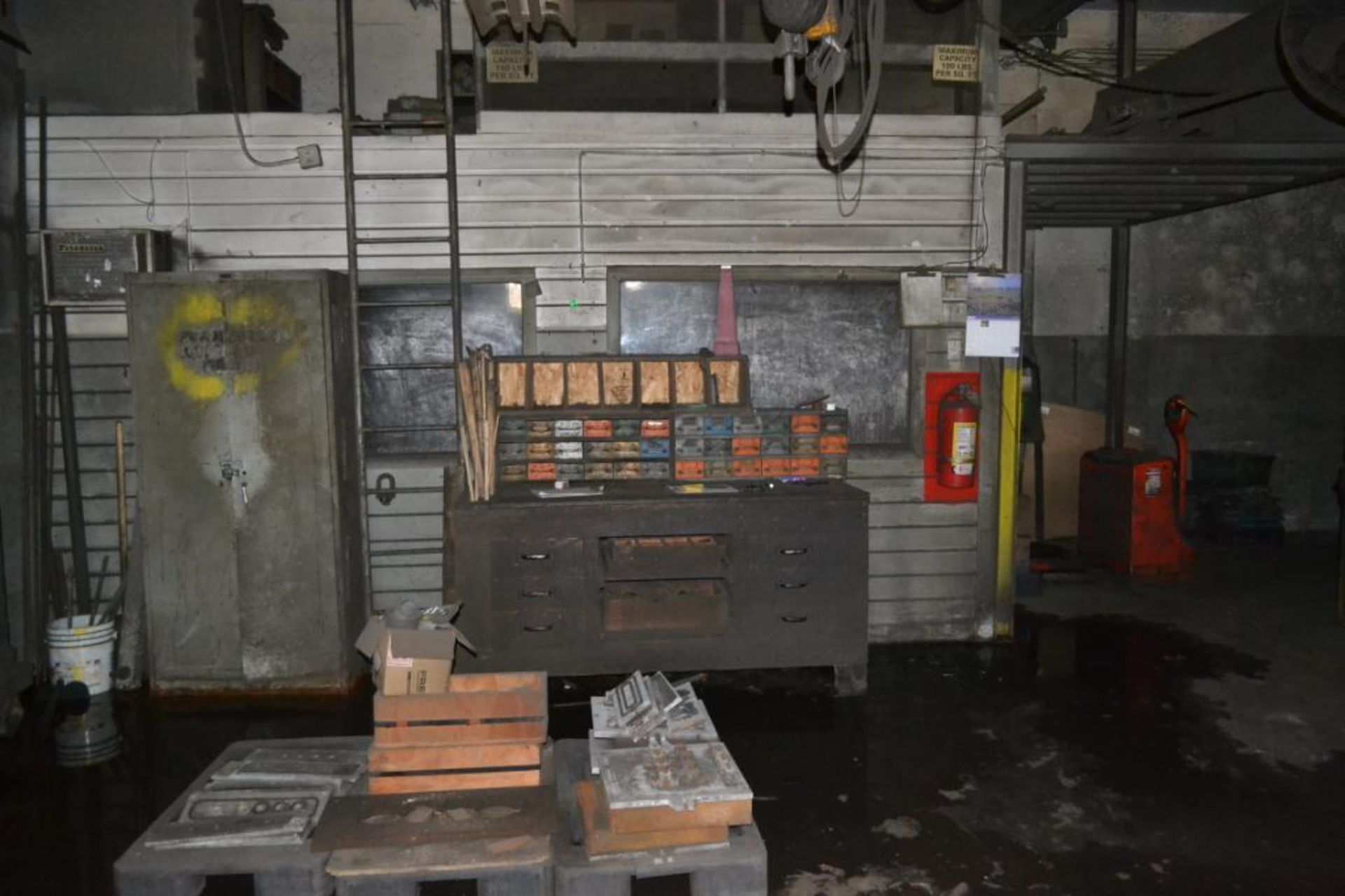 LOT: Remaining Contents of Basement Room including Tool Boxes, Hand Tools, Steel Horses, Furniture