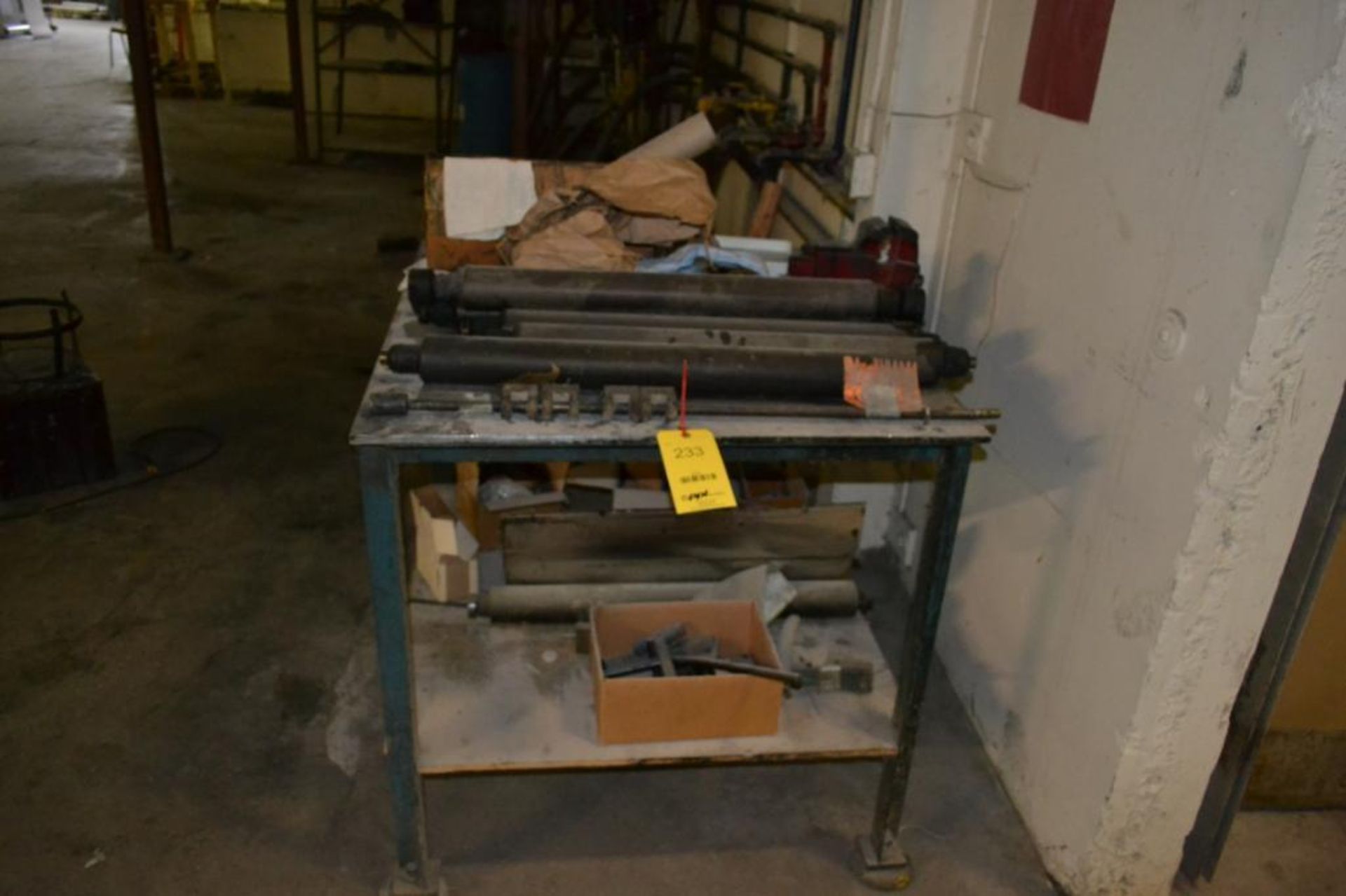 LOT: (1) 42 in. x 36 in. x 36 in. Steel Table with Large Quantity Rollers & Vise