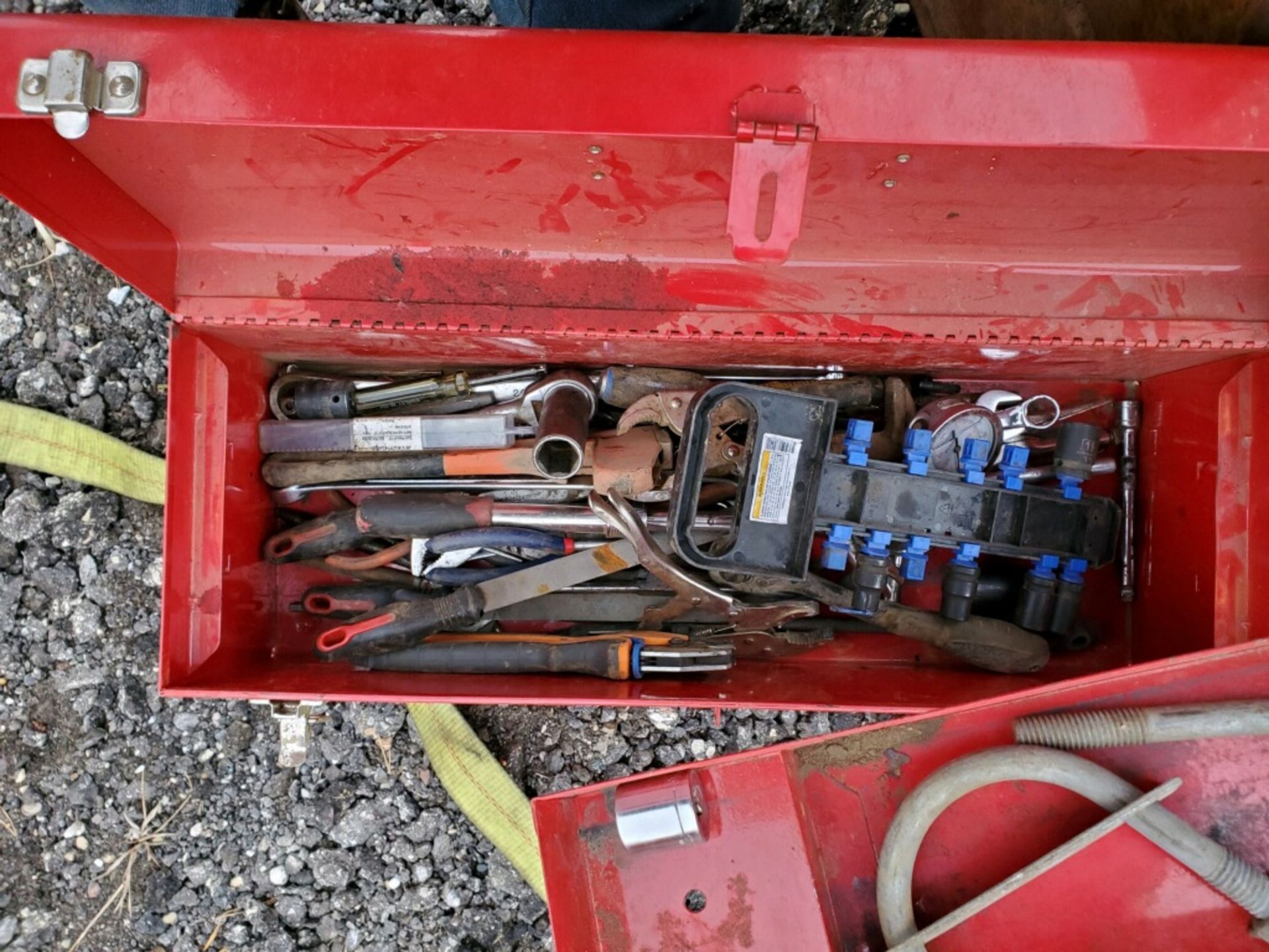 LOT: Job Box with Contents Including Anchoring Fasteners, Transom, Misc. Hand Tools, Etc. - Image 6 of 7