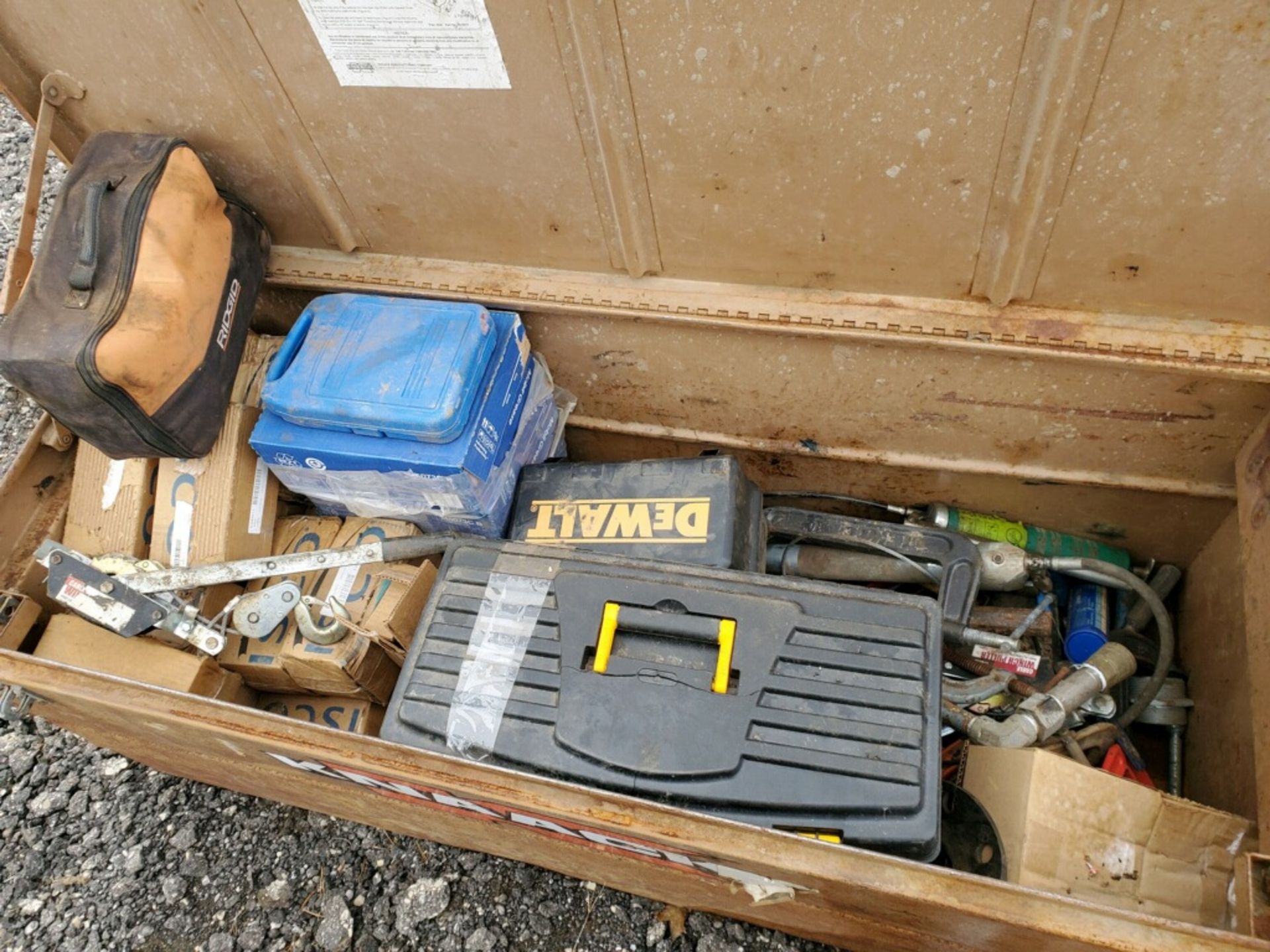 LOT: Job Box with Contents Including Anchoring Fasteners, Transom, Misc. Hand Tools, Etc. - Image 2 of 7