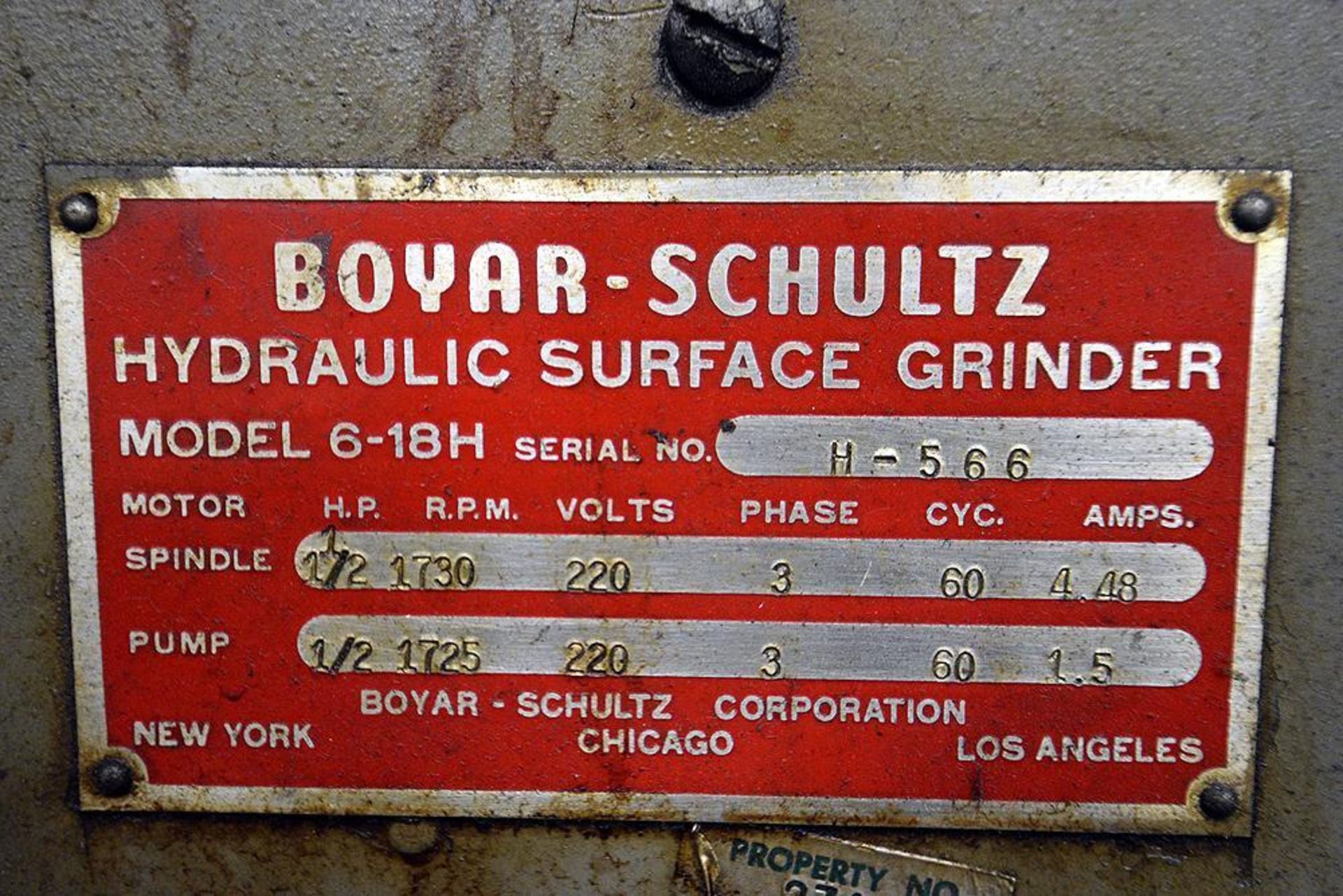 Boyar Schultz Hydraulic Surface Grinder. Model No 6-18H. s/n H-566. w/ Walker Magnetic Chuck - Image 4 of 4