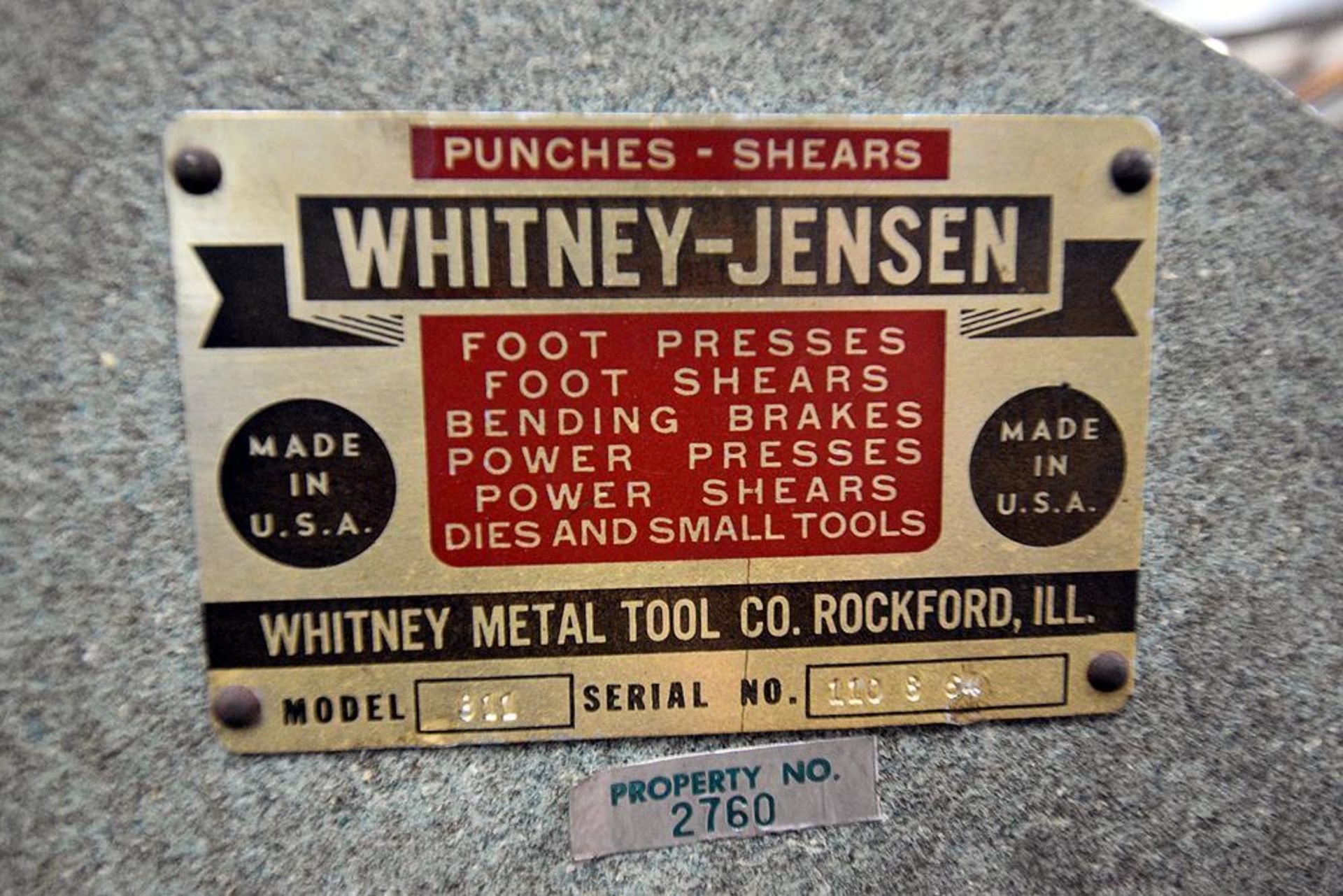 Whitney-Jensen Manual Punch Press mod. 811 - Image 3 of 3