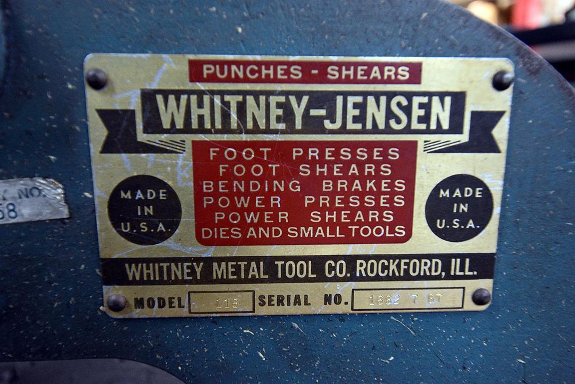 Whitney-Jensen Manual Punch Press mod. 118 - Image 3 of 3