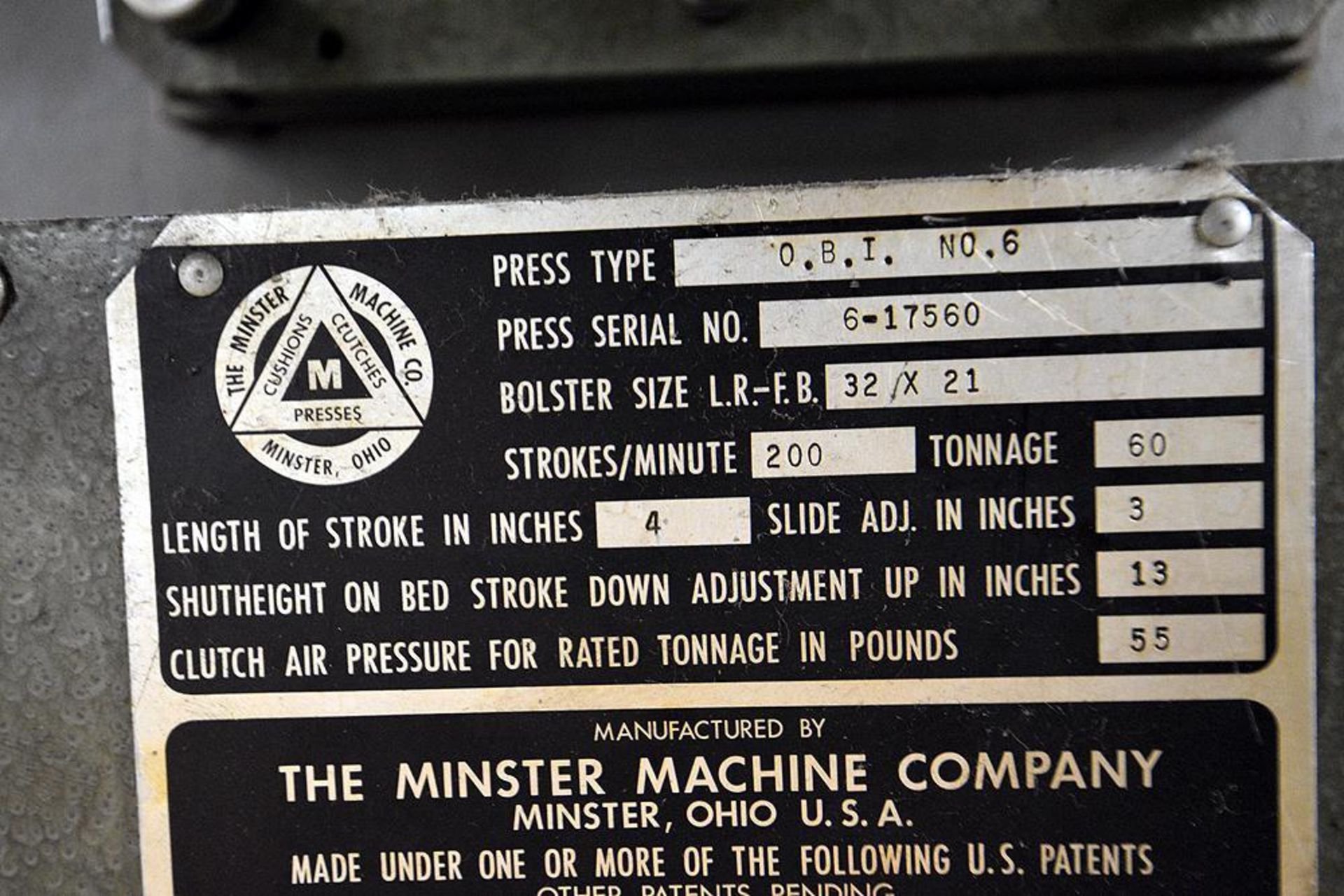 Minster 60 Ton, OBI Press No.6, s/n 6-17560 - Image 7 of 7