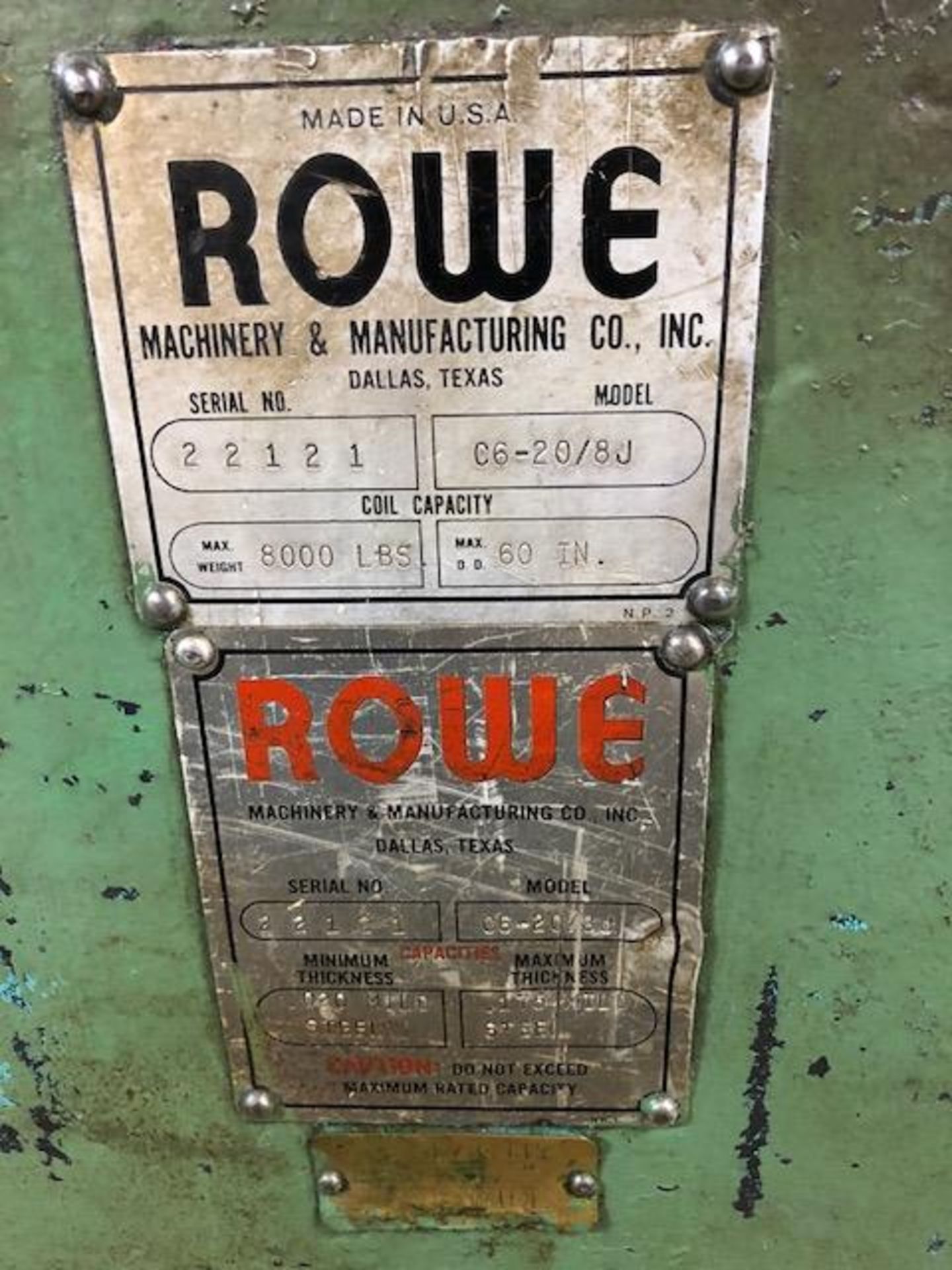 ROWE #C6-20/8J UNCOILER S/N22121, 8,000# CAPACITY - Image 2 of 2