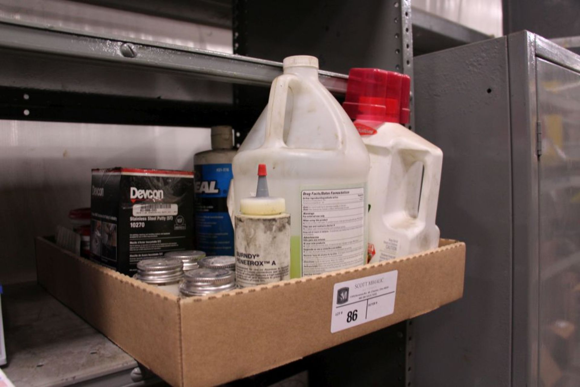 Box of misc. chemicals, sealants, & putties