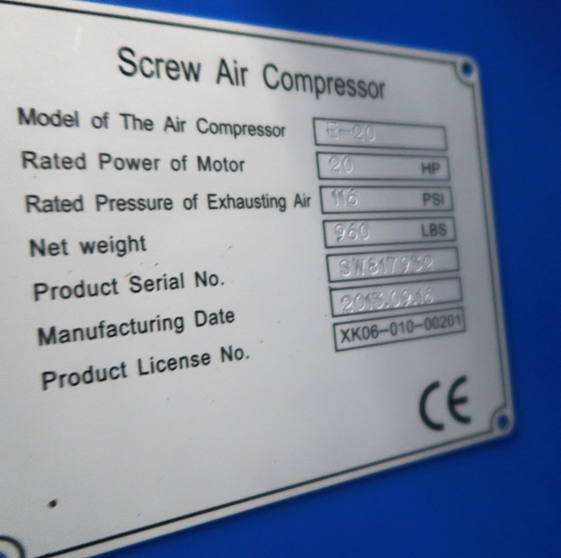SCR Comp Model 3-20 20 HP Screw Type Air Compressor - Image 4 of 4