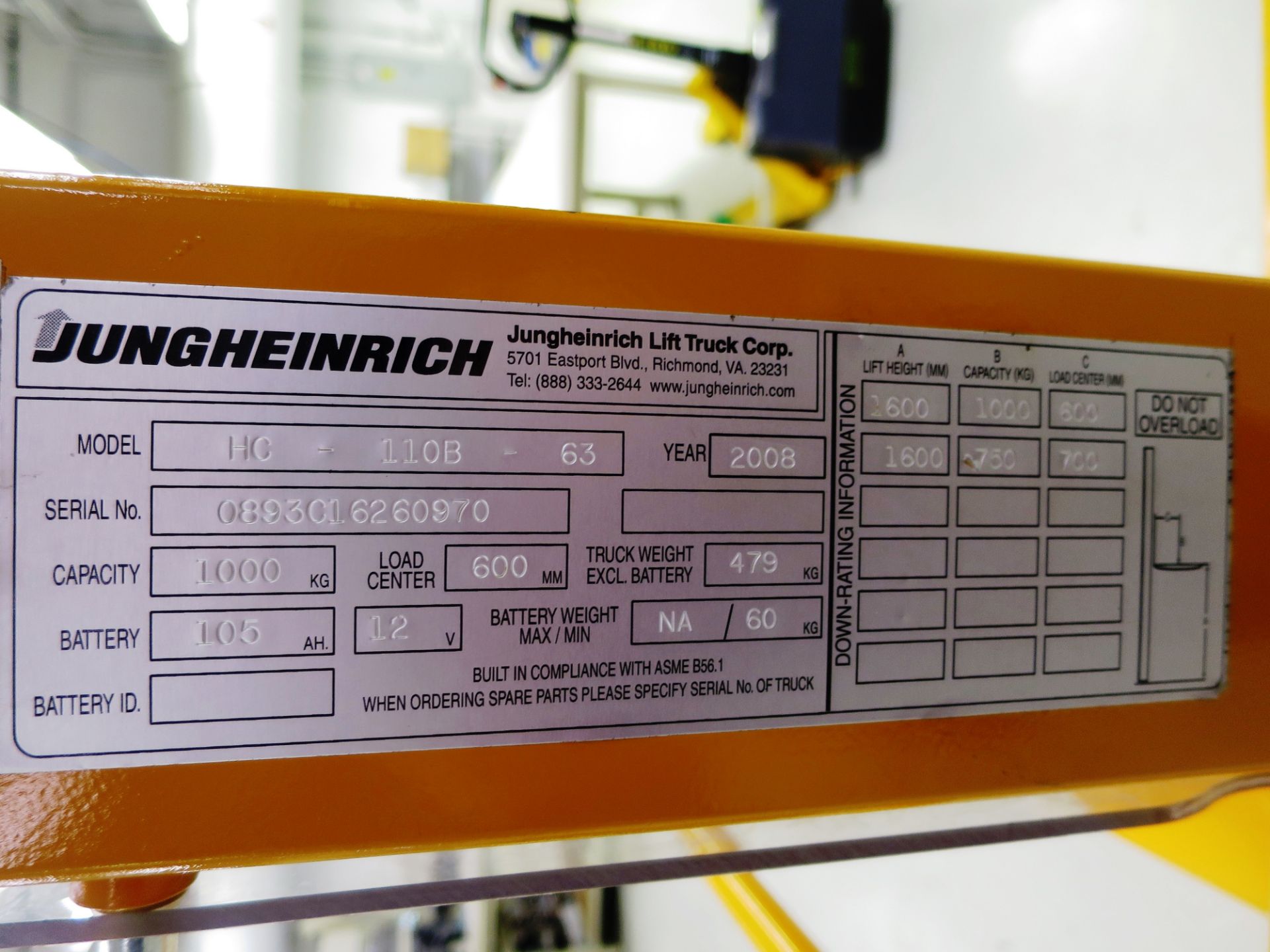 Jungheinrich HC 110B Power Lift Stacker, S/N 0893016260970, New 2009 - Image 7 of 8
