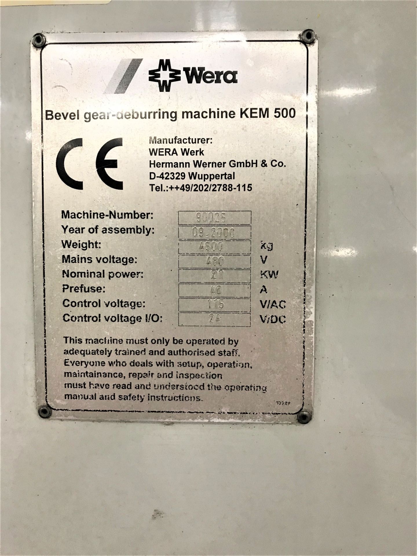 Wera KEM500 5-Axis CNC Bevel Gear Deburring Machine, S/N 90025, New 2001 Specifications, The KEM - Image 9 of 9