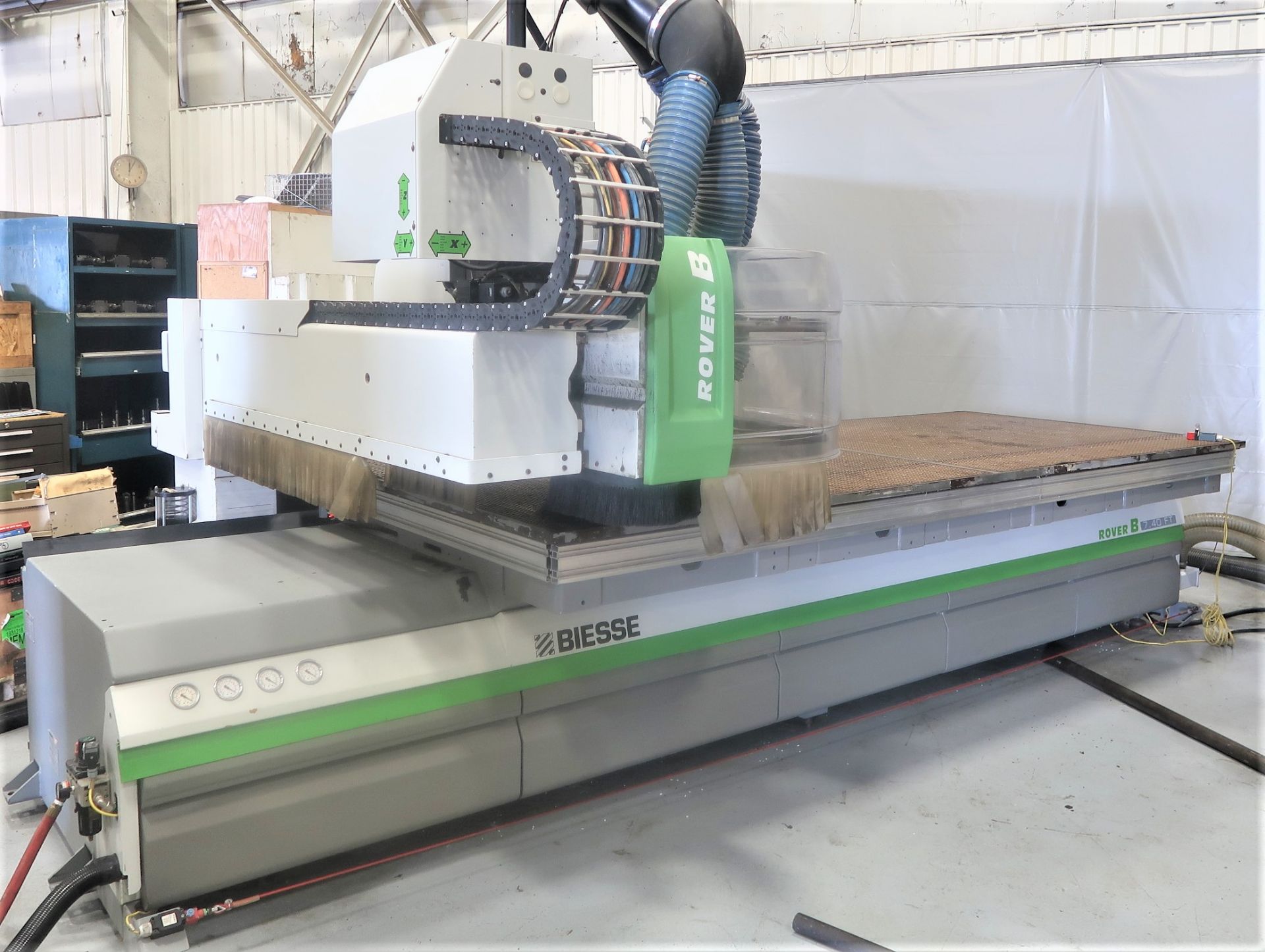 5'x12' Biesse Rover B 7.40 ft CNC 3-Axis Router with Boring Unit & Aggregate Saw, S/N 64574