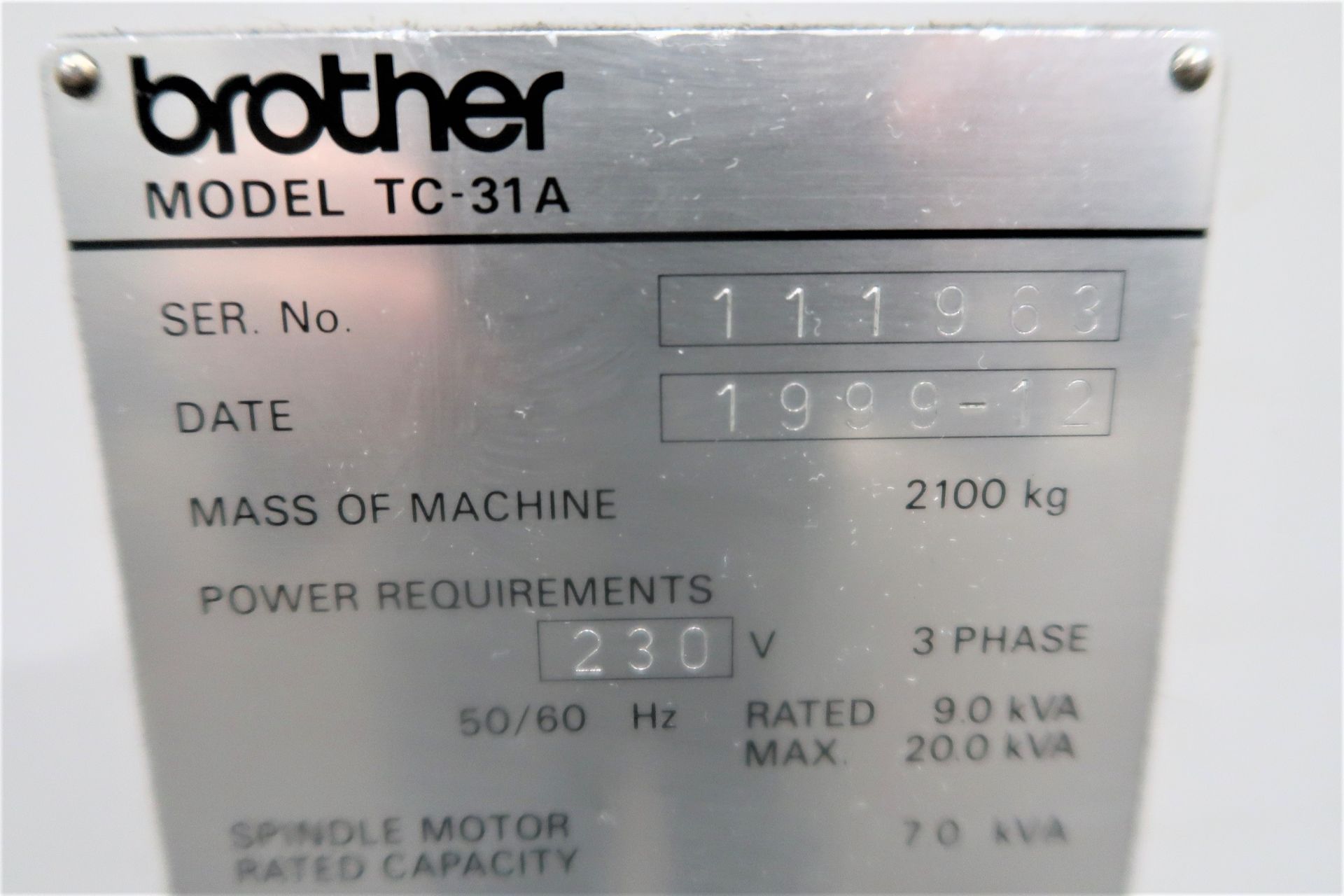 Brother TC-31A High Speed CNC Drill/Tap with 4th Axis, S/N 111963, New 2000 - Image 8 of 8