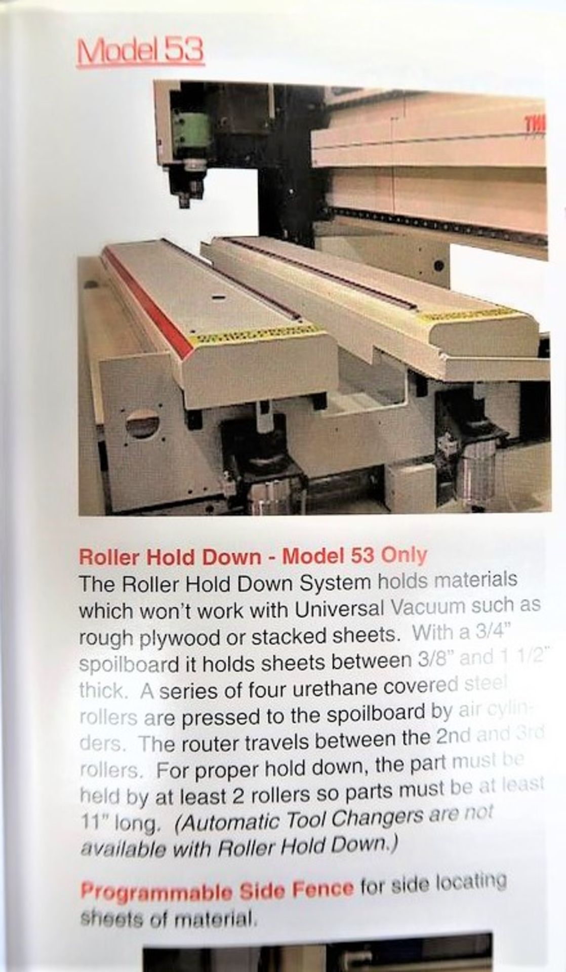 Thermwood C-53 Fixed Table 3-Axis CNC Router w/Roller Hold Down, S/N C5308400297, New 1997 - Image 11 of 12