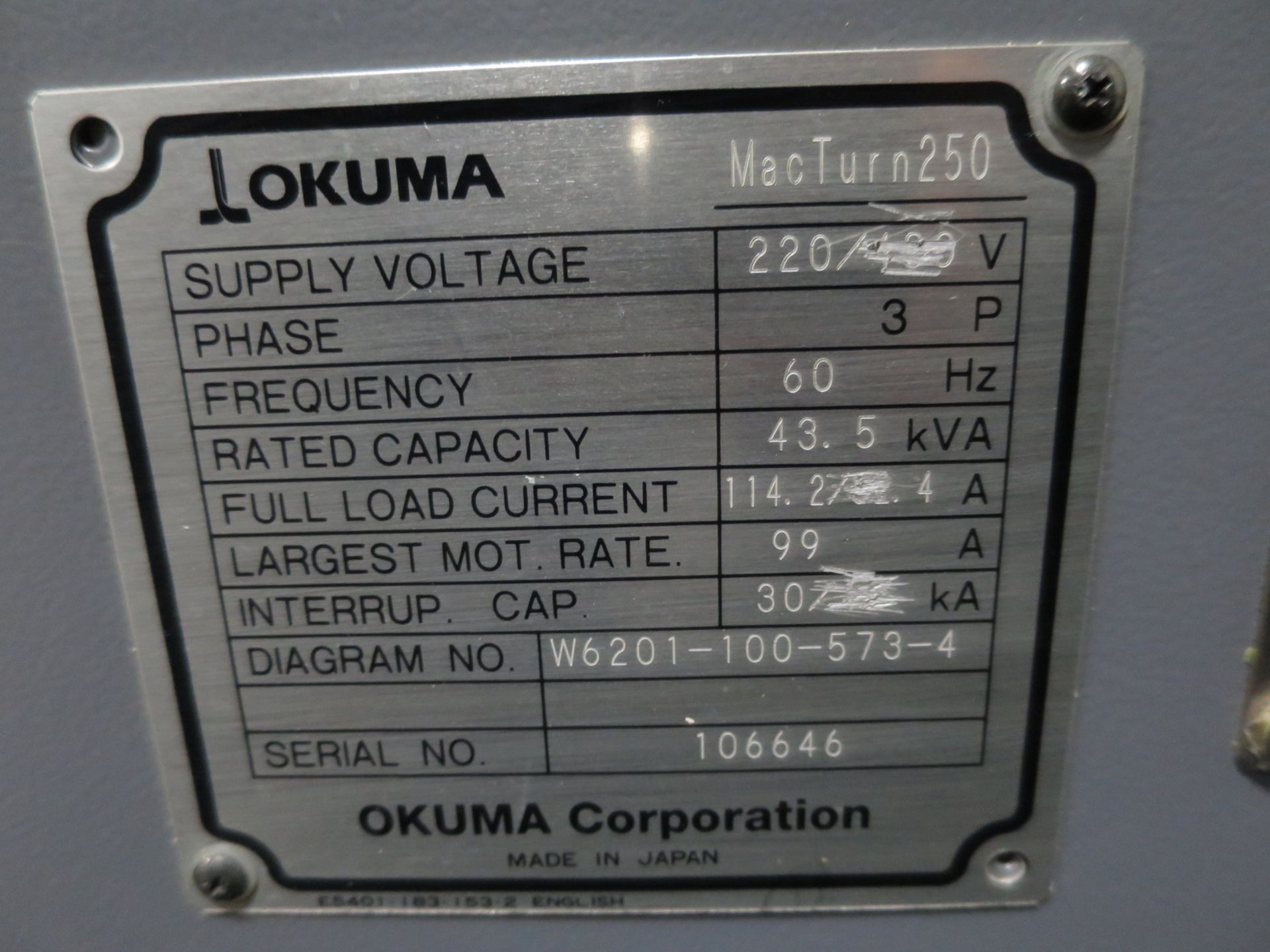 Okuma Macturn 250W 9-Axis CNC Turn Mill Center Lathe, S/N 106646, New 2005 - Image 13 of 16