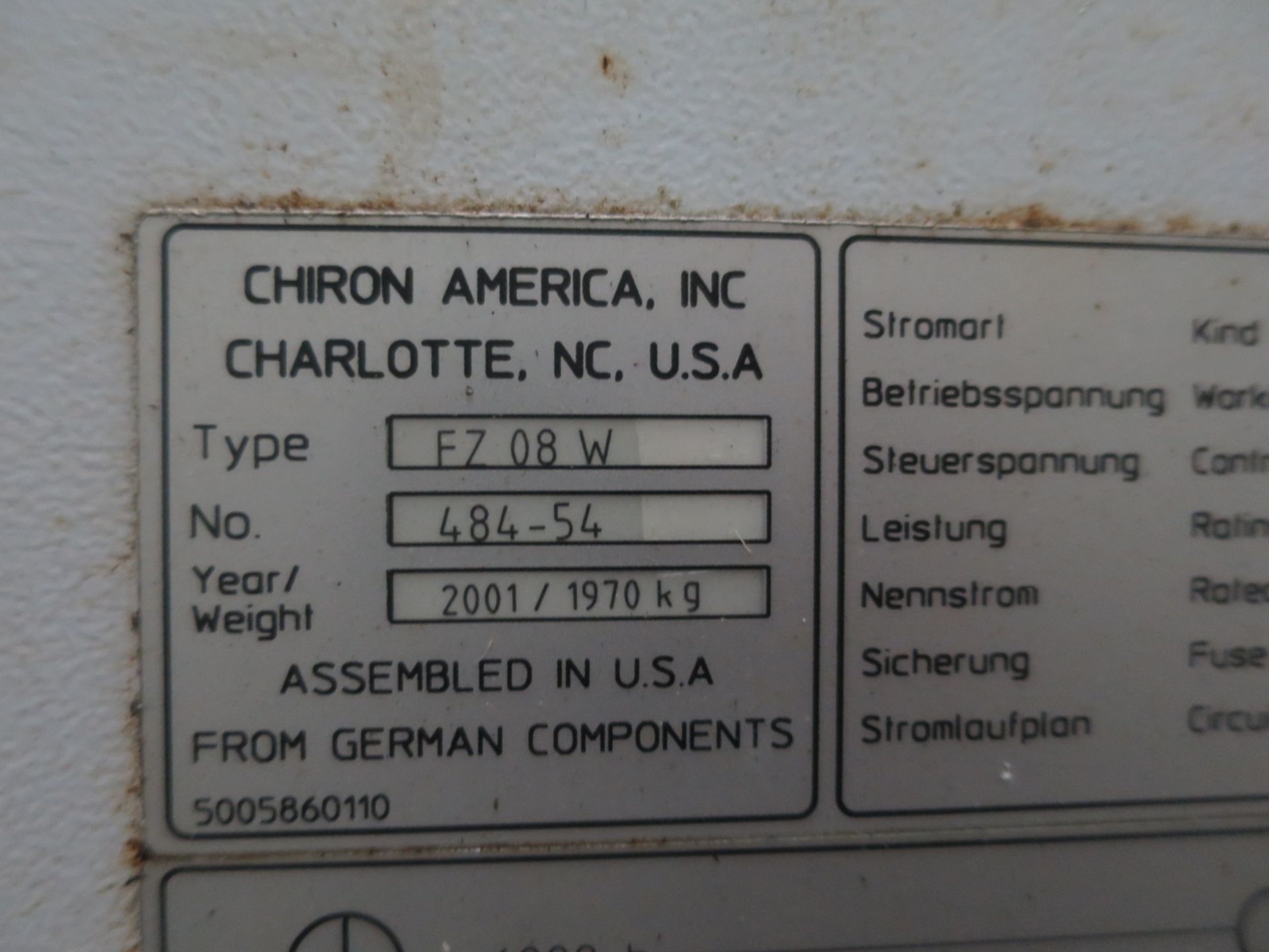 Chiron FZ08W CNC Vertical Machining Center W/Pallet Changer, S/N 484-54, New 2001 - Image 3 of 3