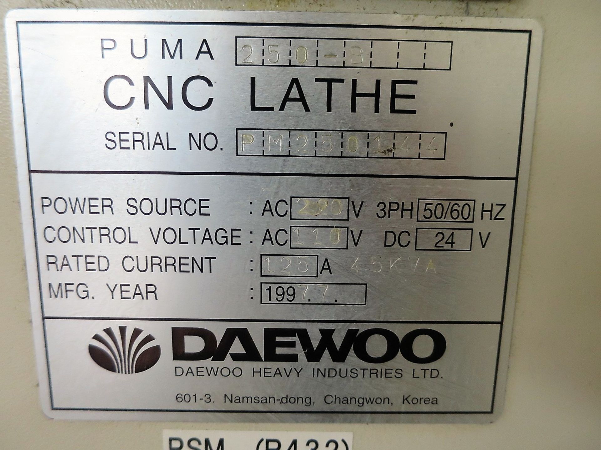 Daewoo Puma 250 B 2-Axis CNC Lathe, S/N PM250144, New 1997 - Image 8 of 11