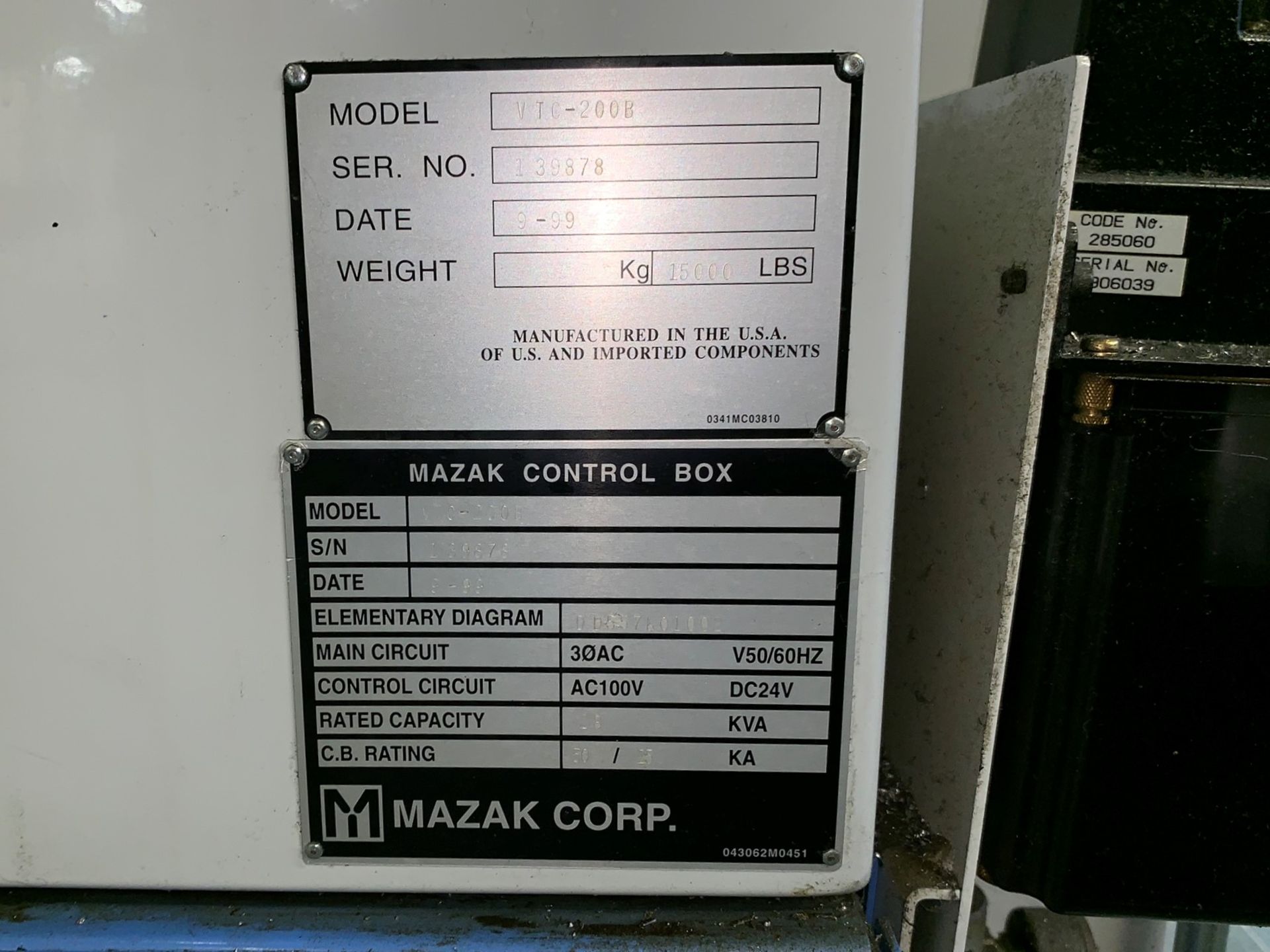 MAZAK VTC-200B 4-Axis CNC Vertical Machining Center - Image 9 of 10