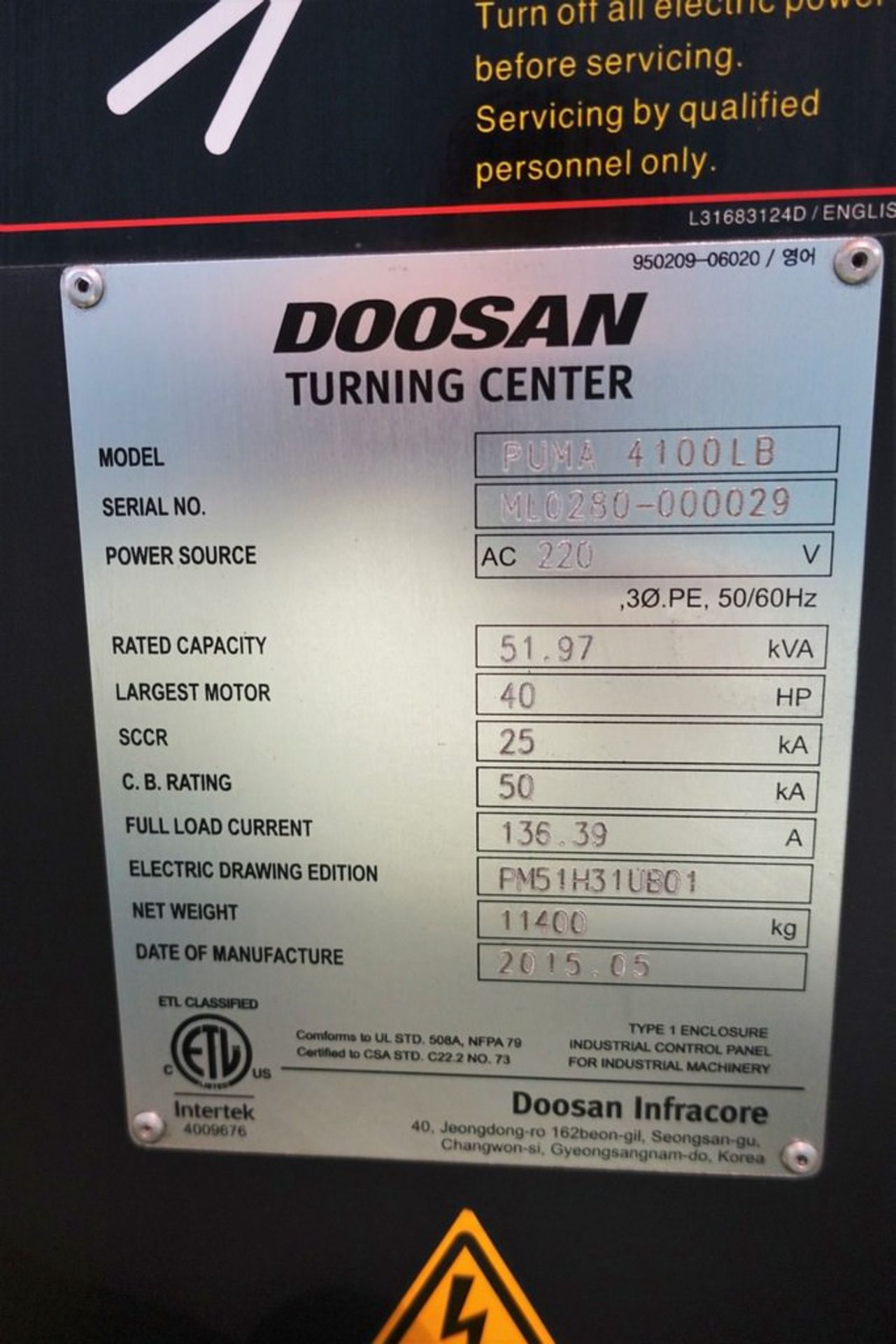 DOOSAN (2015) PUMA 4100LB CNC TURNING CENTER - Image 10 of 23