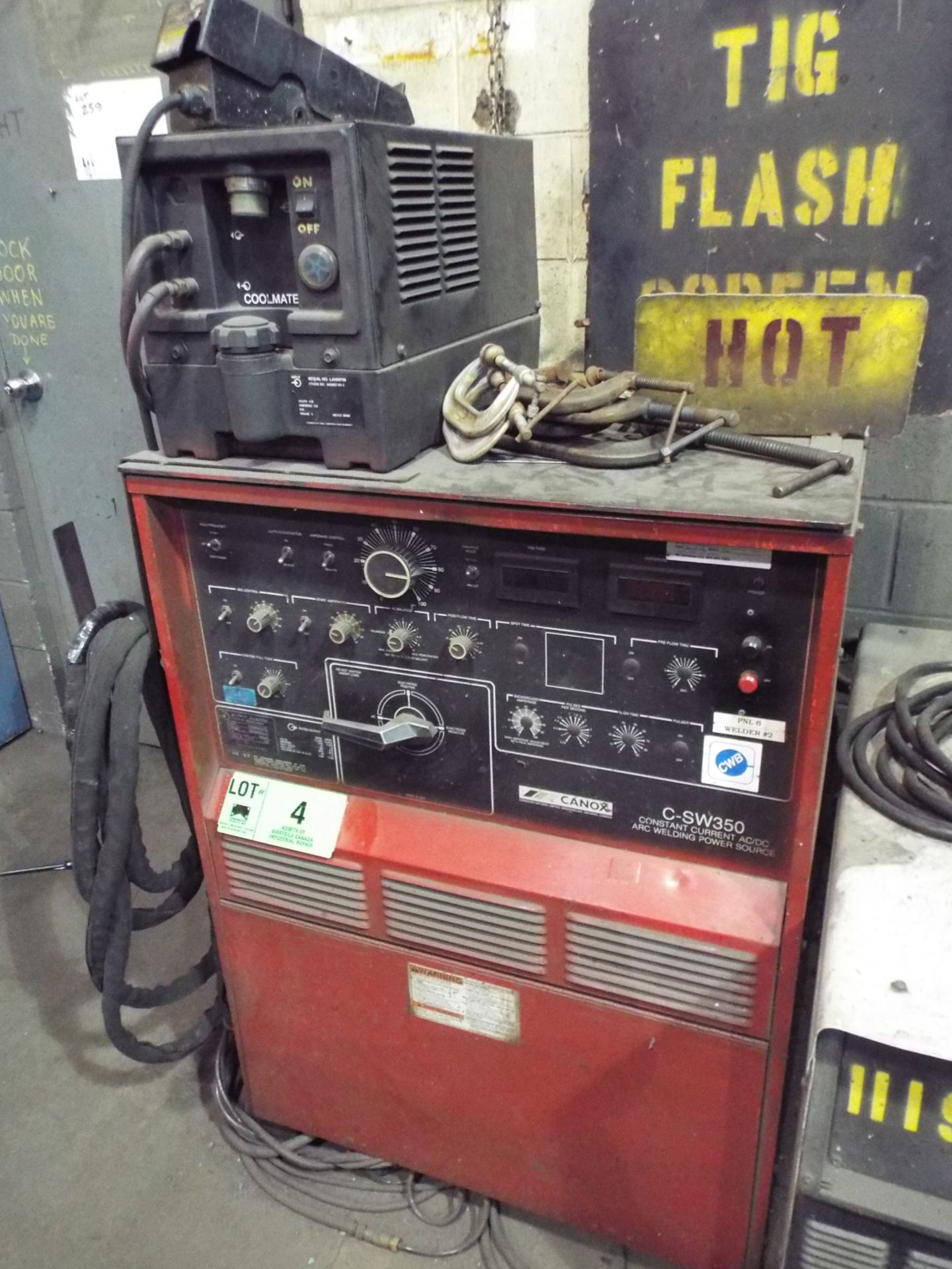 CANOX C-SW350 TIG WELDER WITH MILLER COOLMATE 3 WATER COOLER, CABLES & GUN, S/N NA