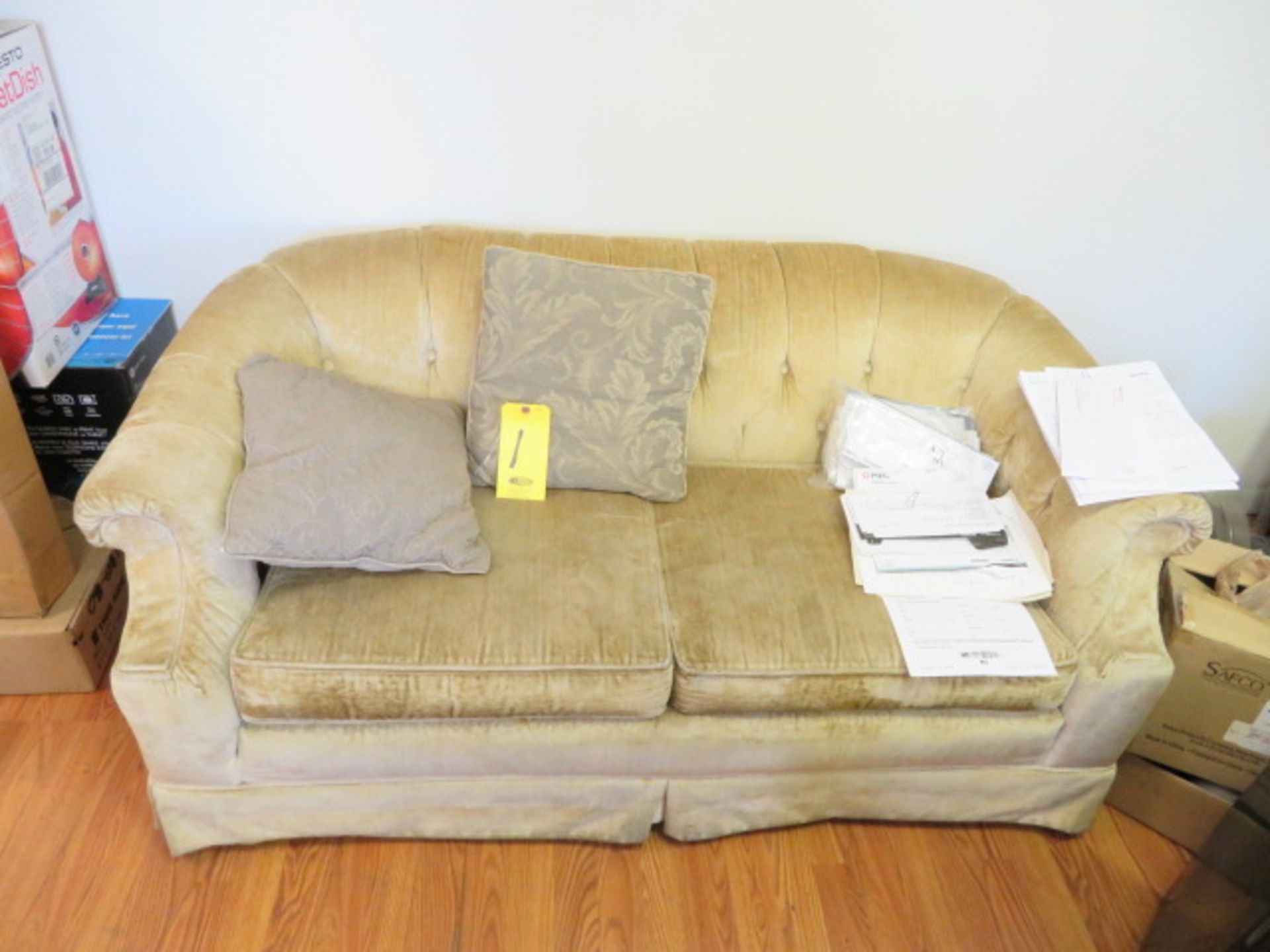 TAN VELVET LOVE SEAT