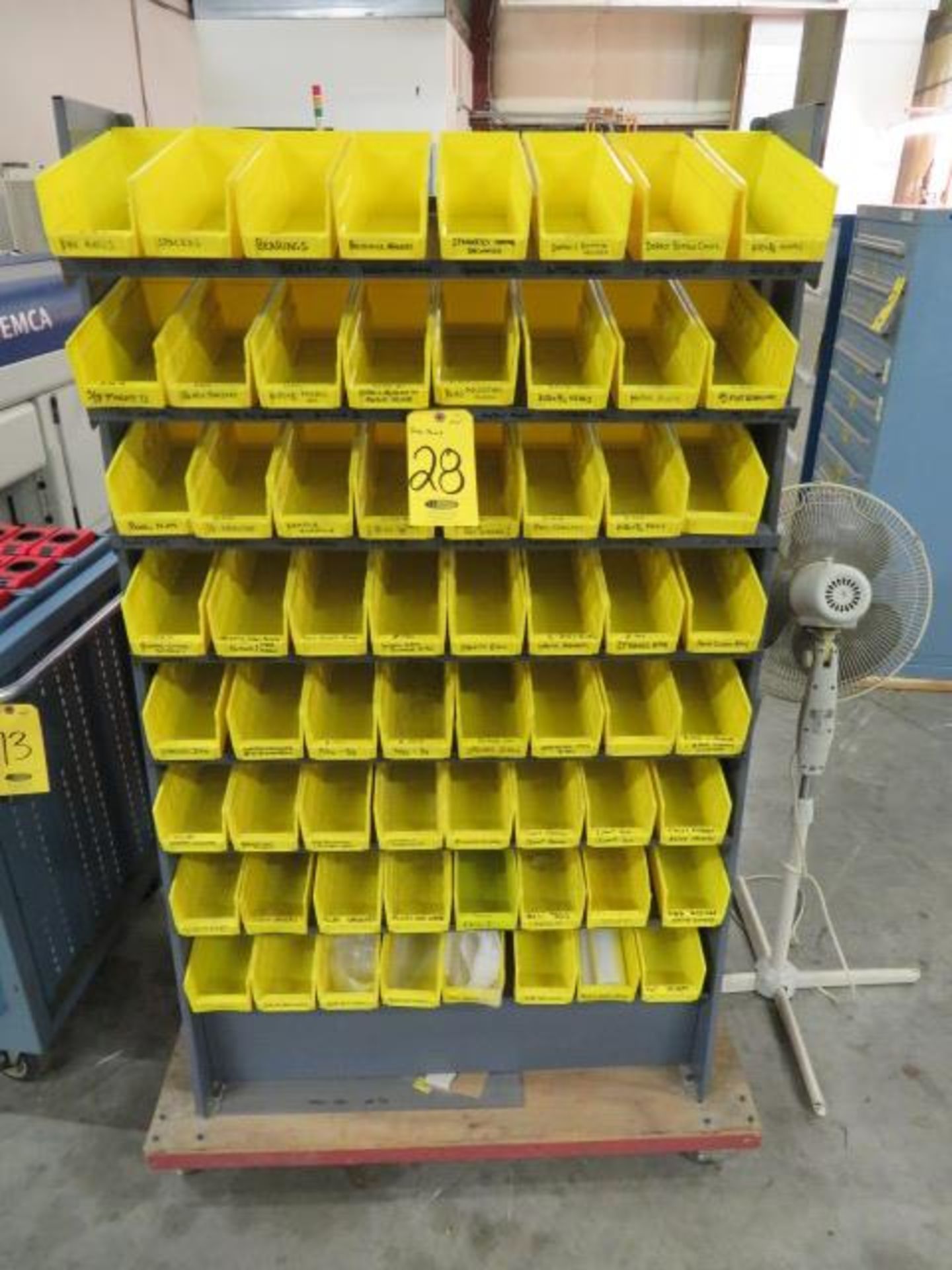 AKRO BIN ROLLING RACK FRAME W/ PLASTIC BINS