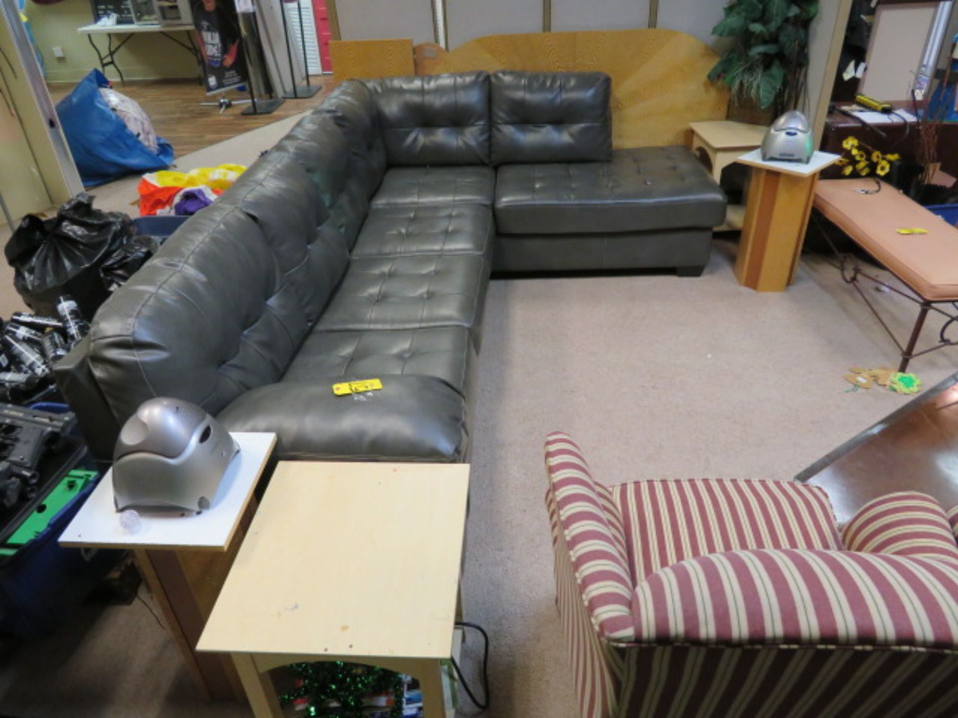 L-SHAPED NAUGAHYDE SOFA W/LOUNGE & (2) END TABLES - Image 2 of 2